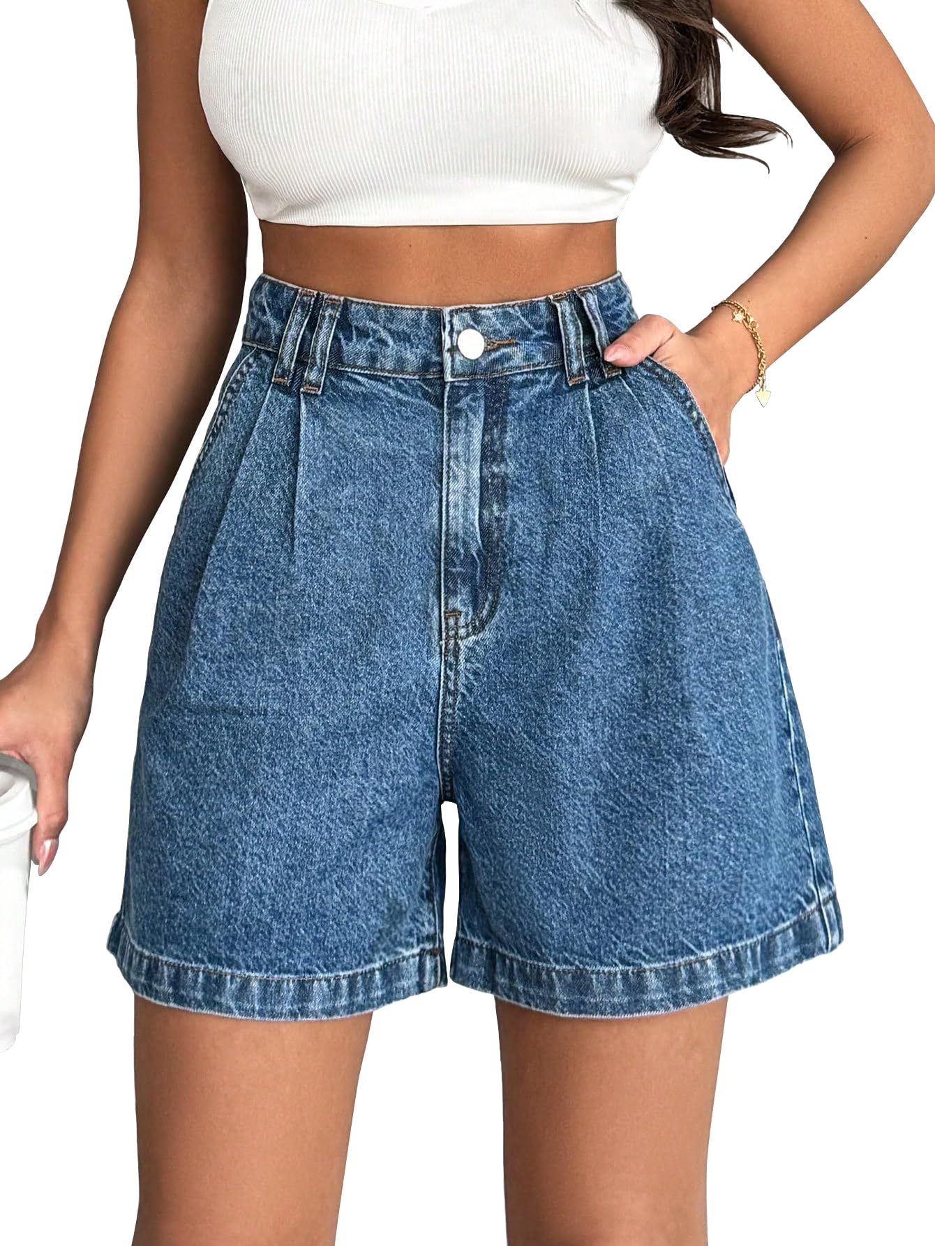 Shasmi Women's Blue High Waisted Denim Shorts