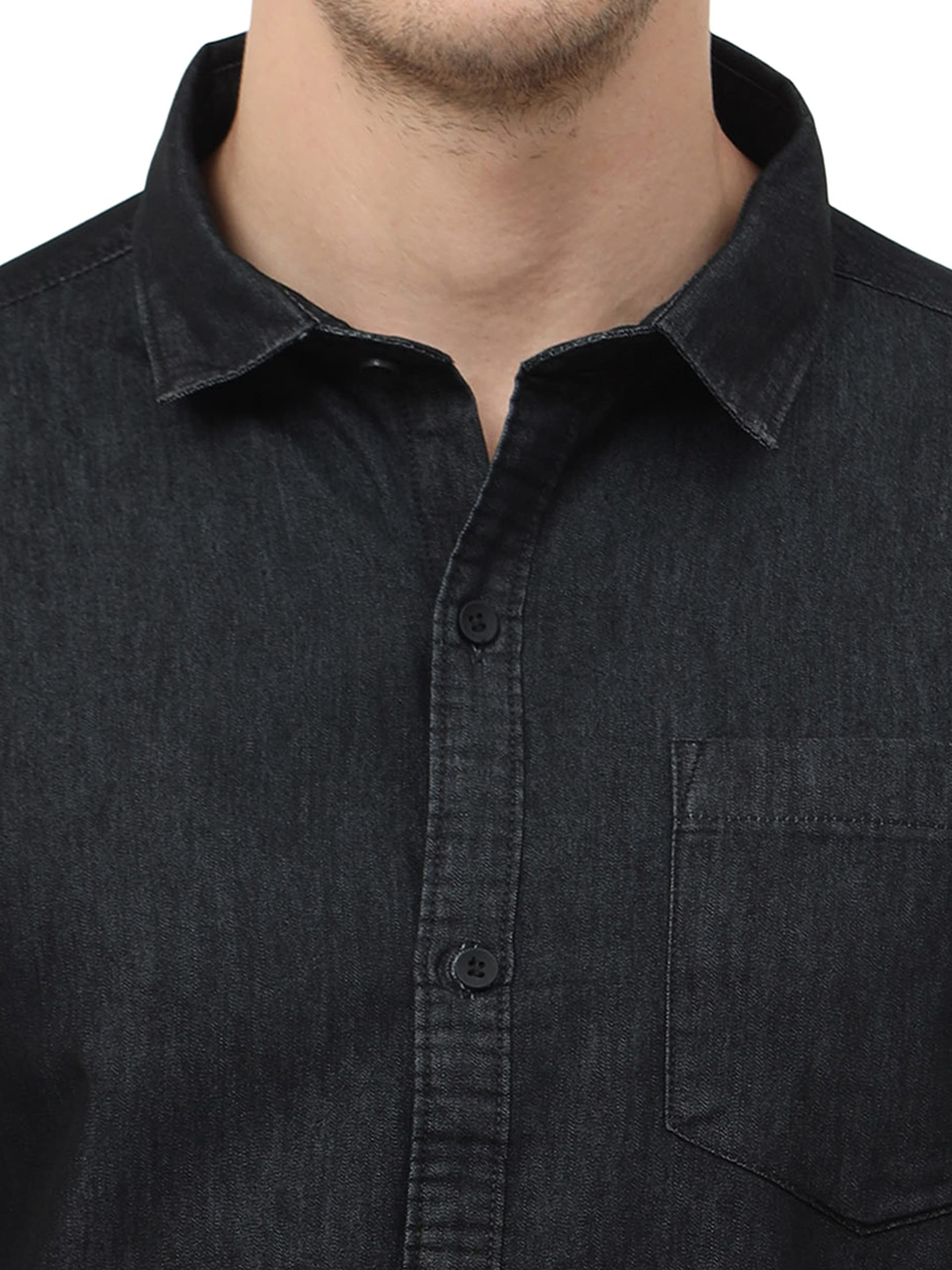 Miraan Men's Black Denim Cotton Shirt - Image 4