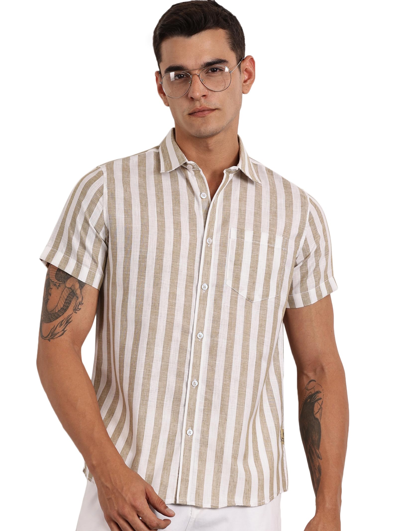 Thomas Scott Mens Striped Casual Shirt - Brown