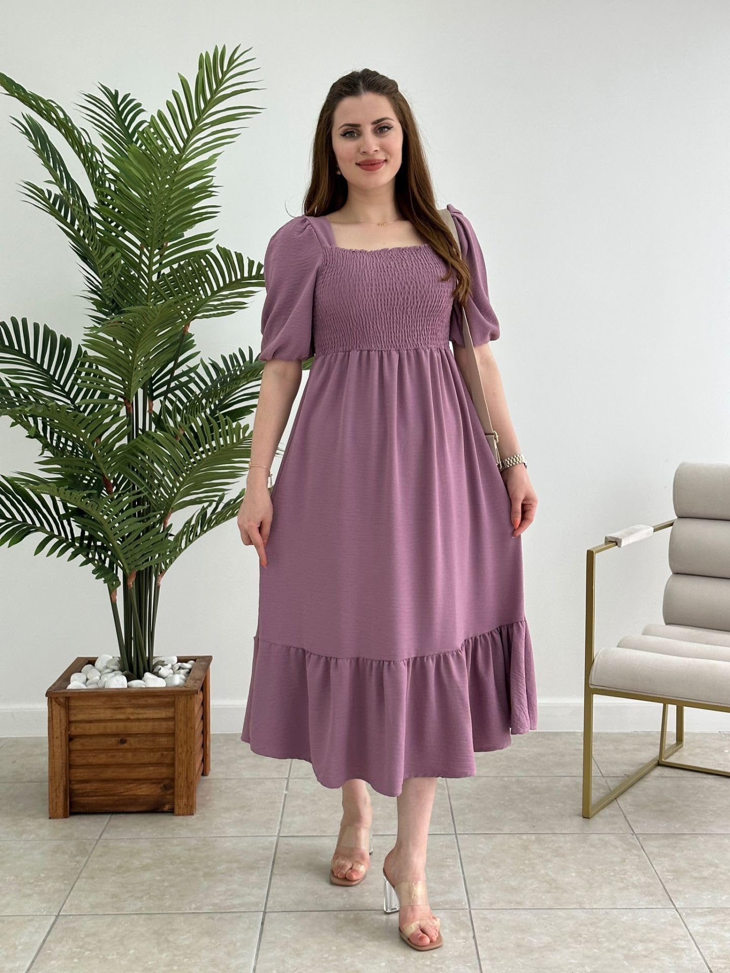 Purple Crepe Fit Flare Dress for Women - Image 2