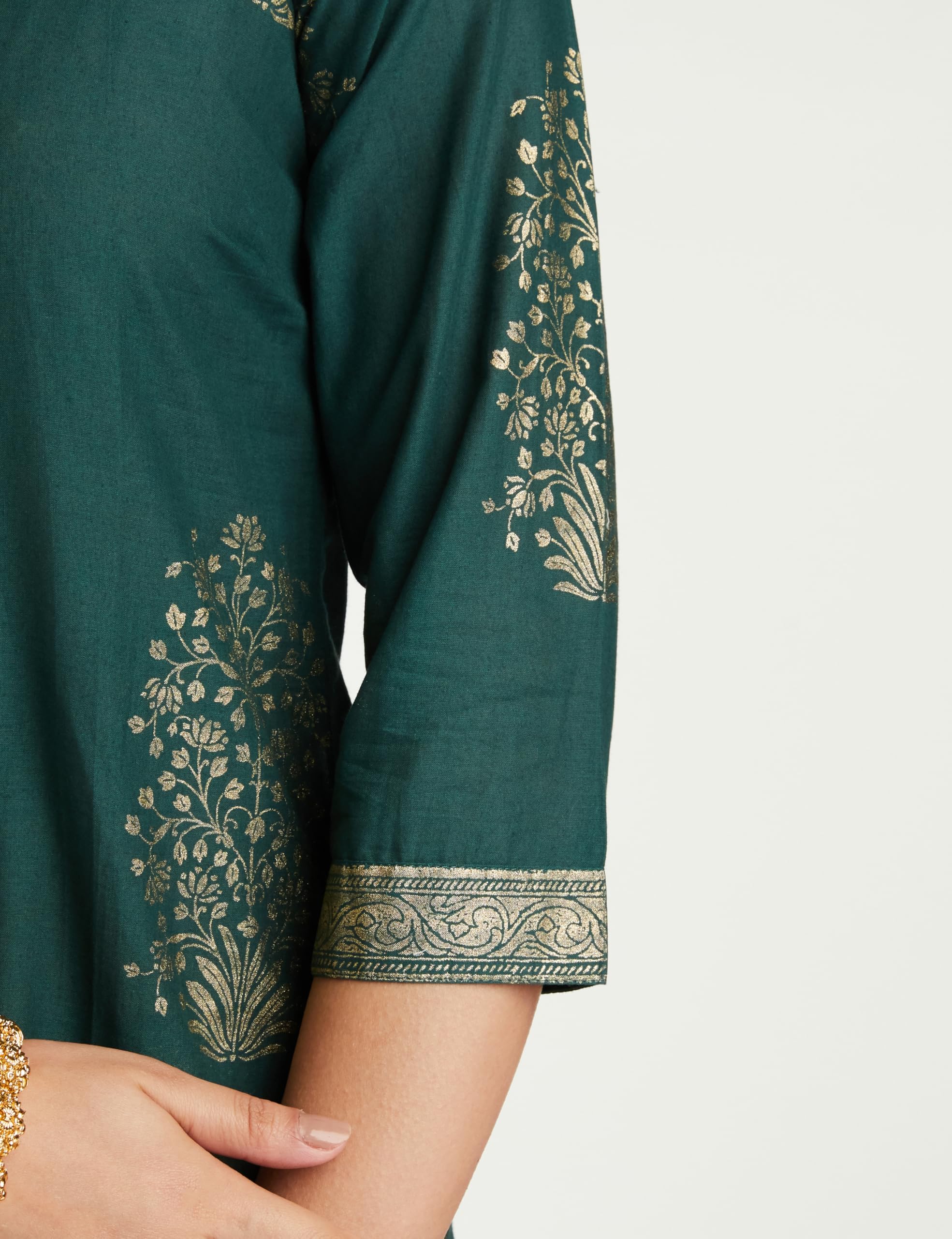 BIBA Women's Cotton Printed Salwar Kurta Dupatta - Green - Image 5