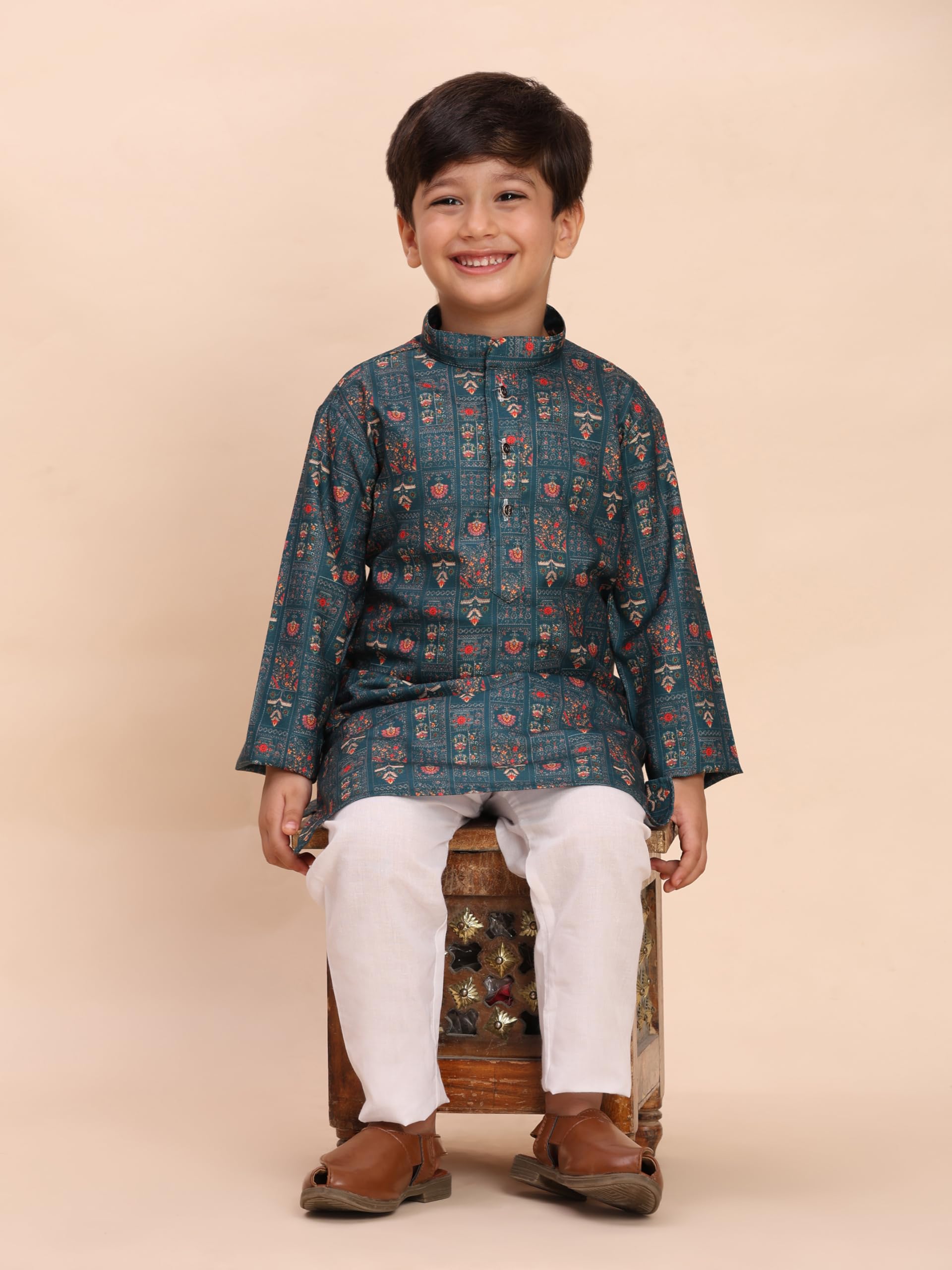 Pro-Ethic Boys Cotton Printed Kurta & Pajama Set - Green - Image 3
