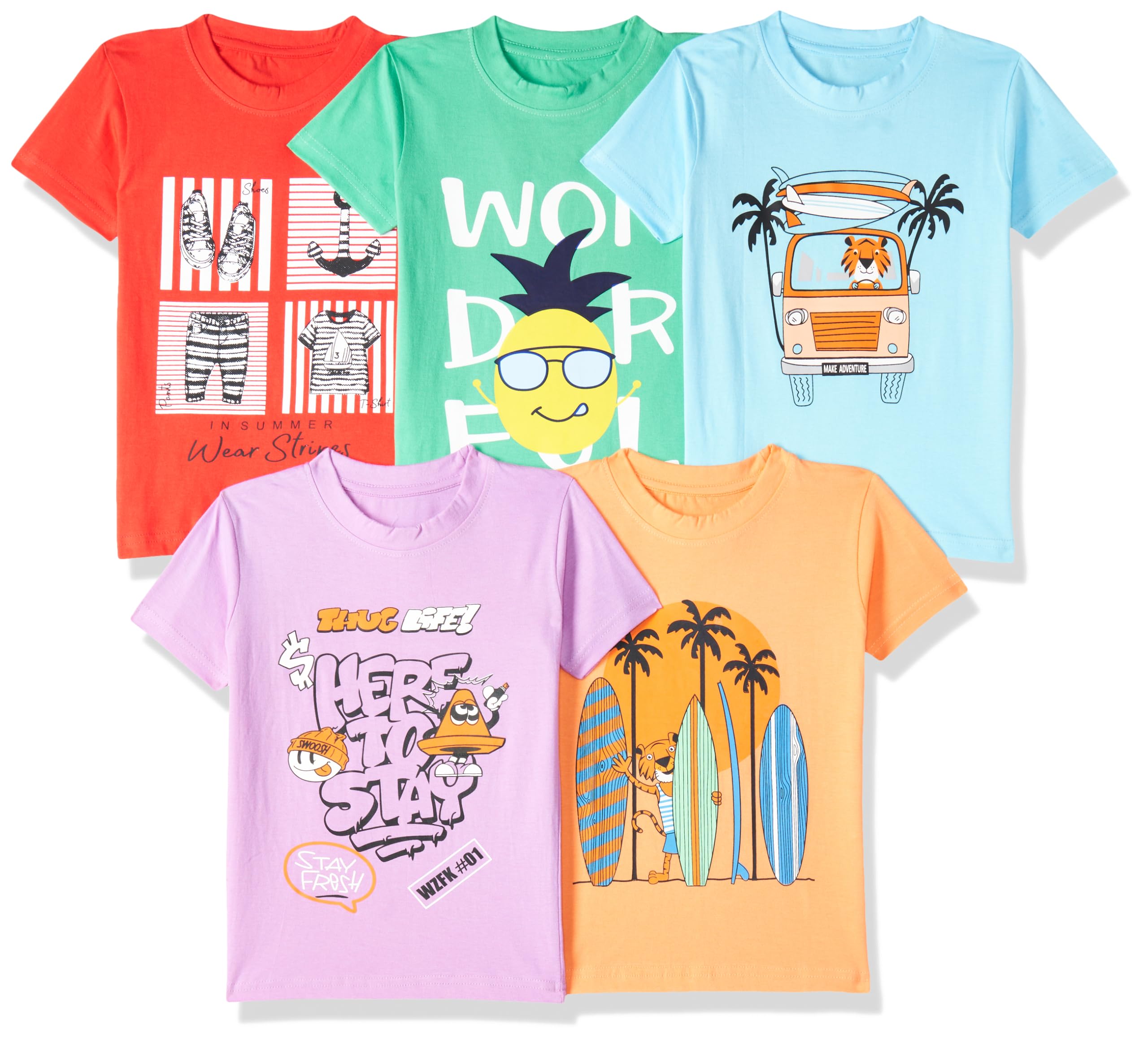 T2F Boys Cotton Printed T-Shirt - Pastel Colors