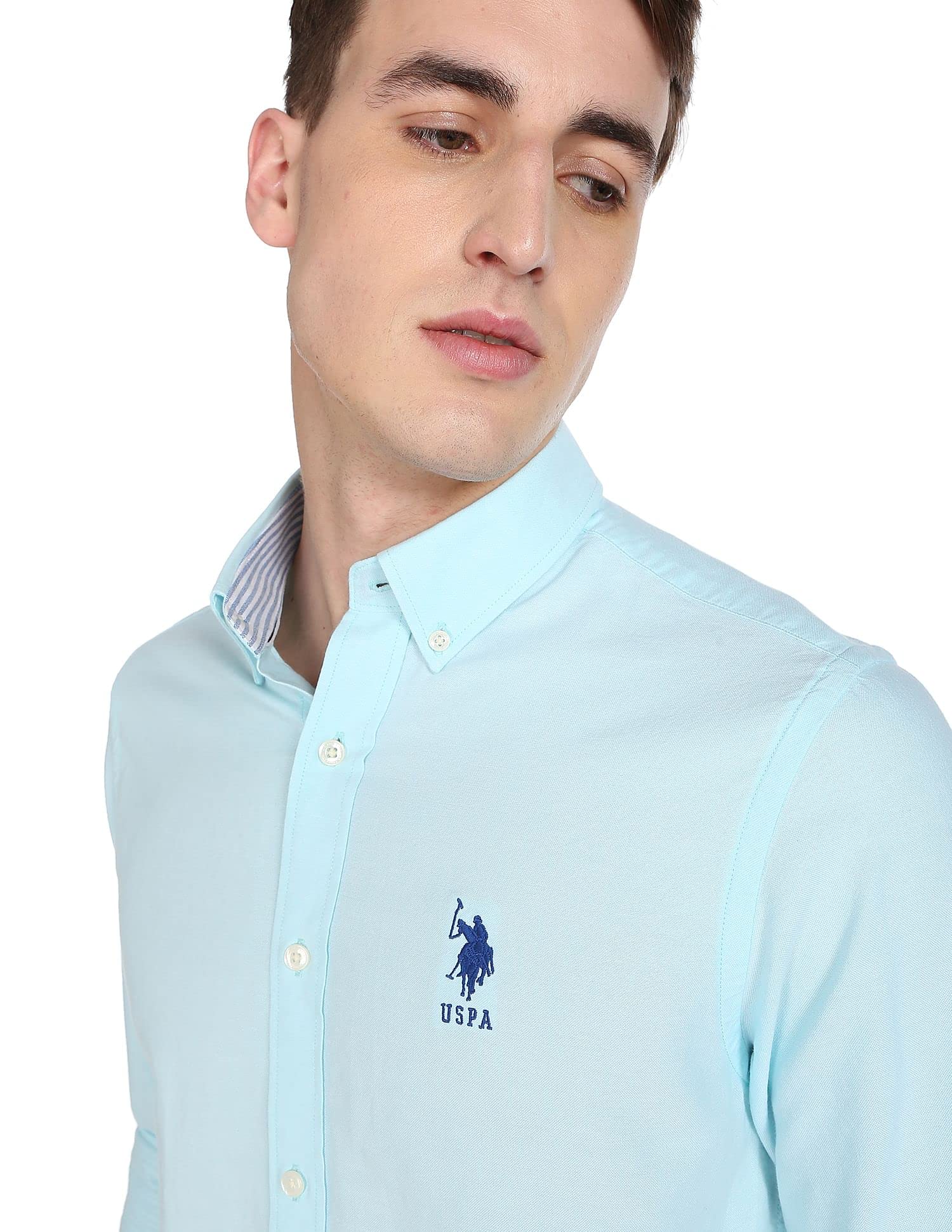 U. S. POLO ASSN. Men's Cotton Solid Polo Shirt - Aqua - Image 2