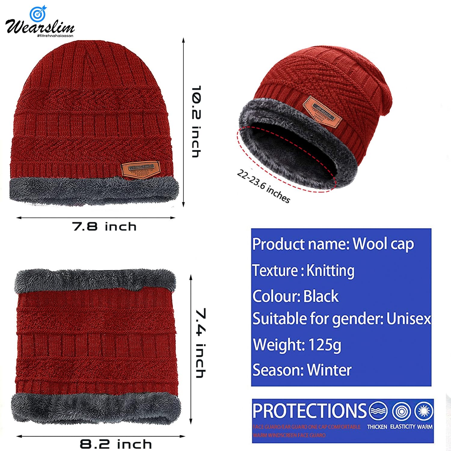 Wearslim Beanie Scarf Gloves Set for Men & Women - Red - Image 5