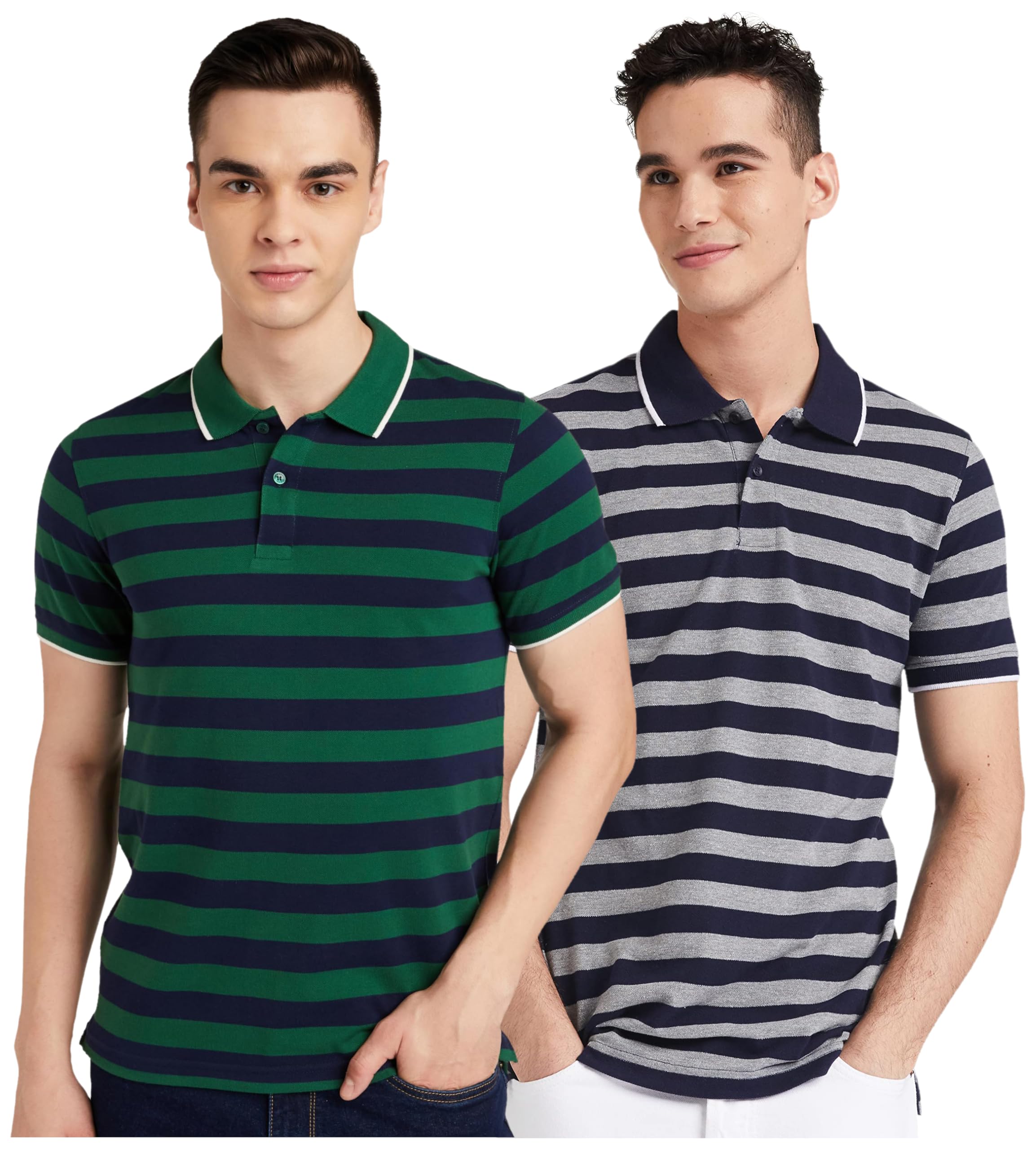 Amazon Men Cotton Rich Striped Polo T Shirt