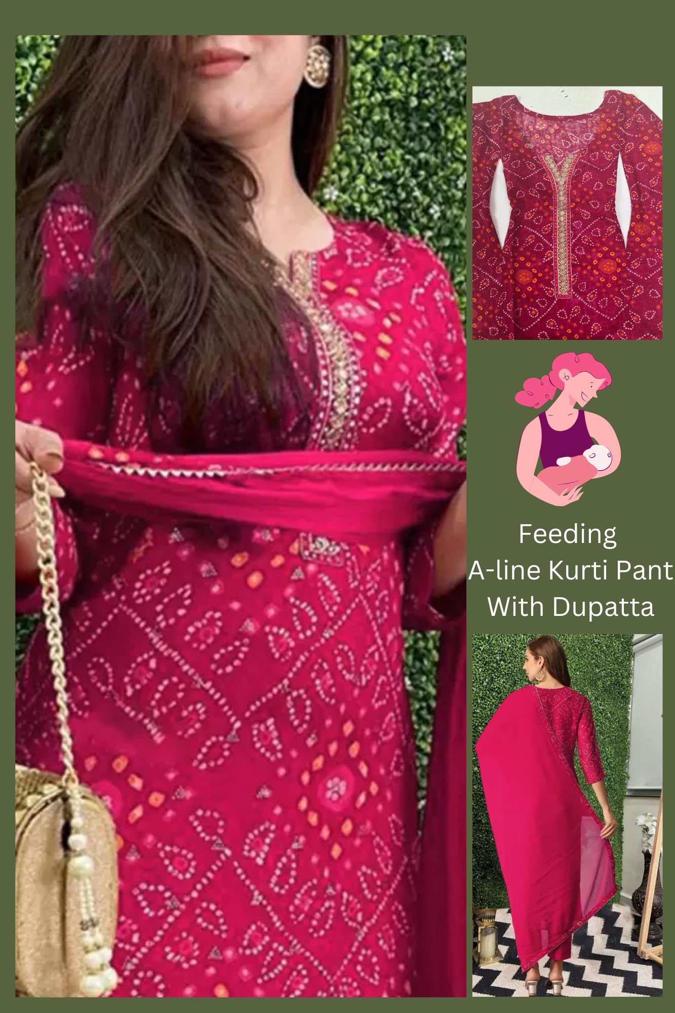 ASSUME Maternity Kurta Set with Dupatta for Women - Image 2
