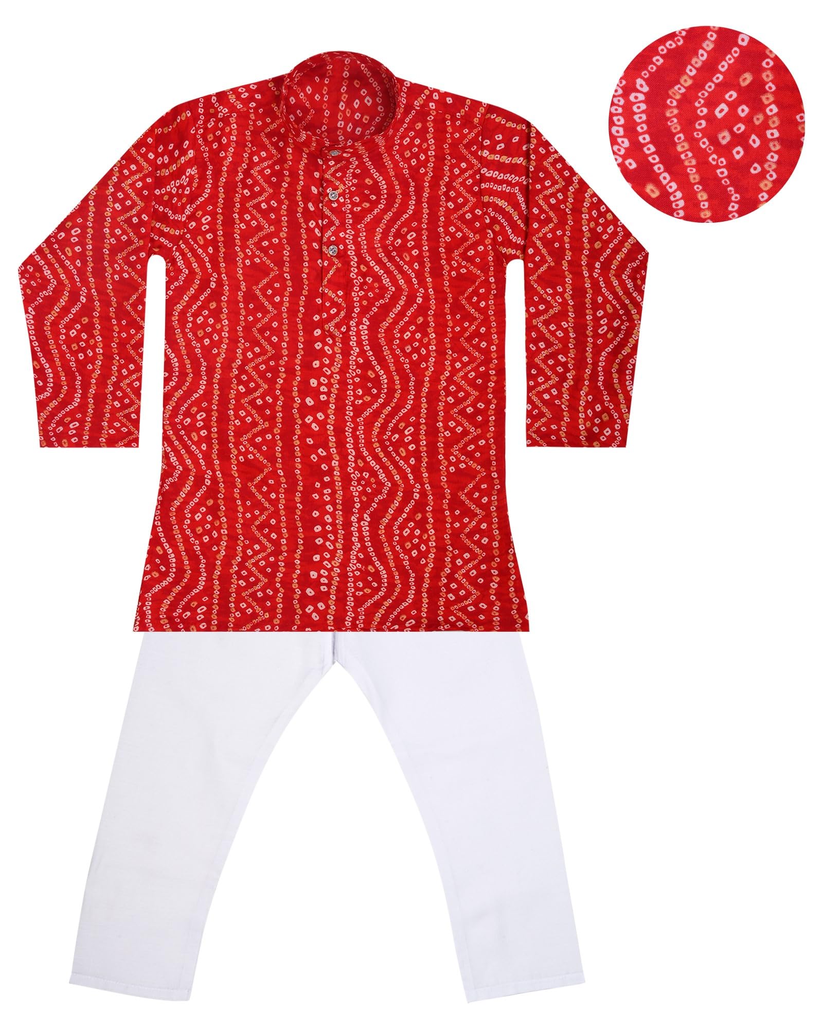 TinySteps Boys Bandhani Printed Cotton Kurta Pajama - Red - Image 2