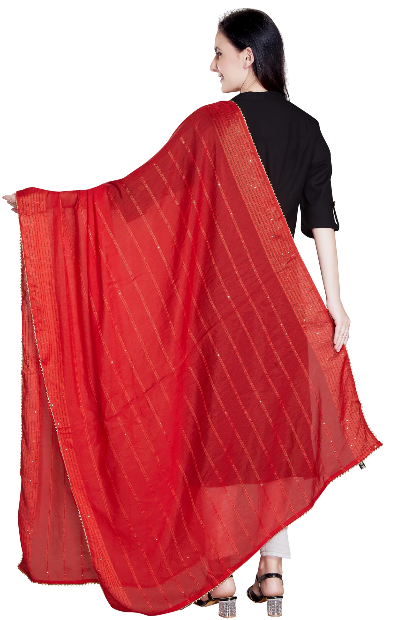 RANI SAAHIBA Women's Cotton Embroidered Dupatta - Red - Image 3