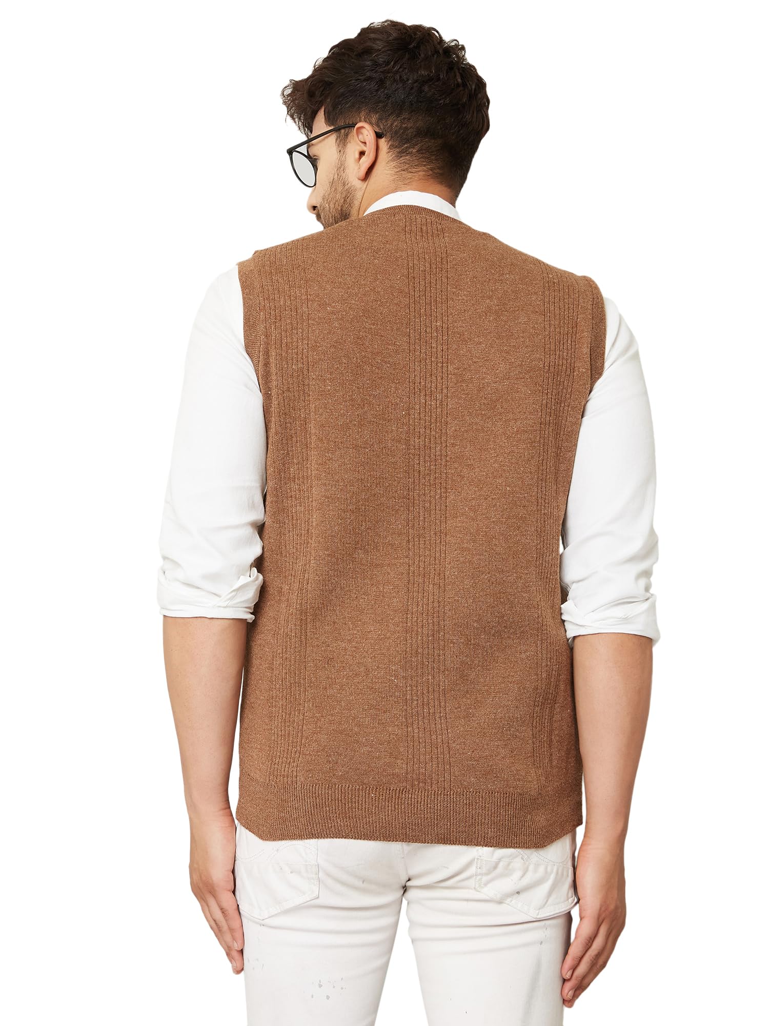 Kvetoo V Neck Sleeveless Wool Sweater for Men - Coffee - Image 2