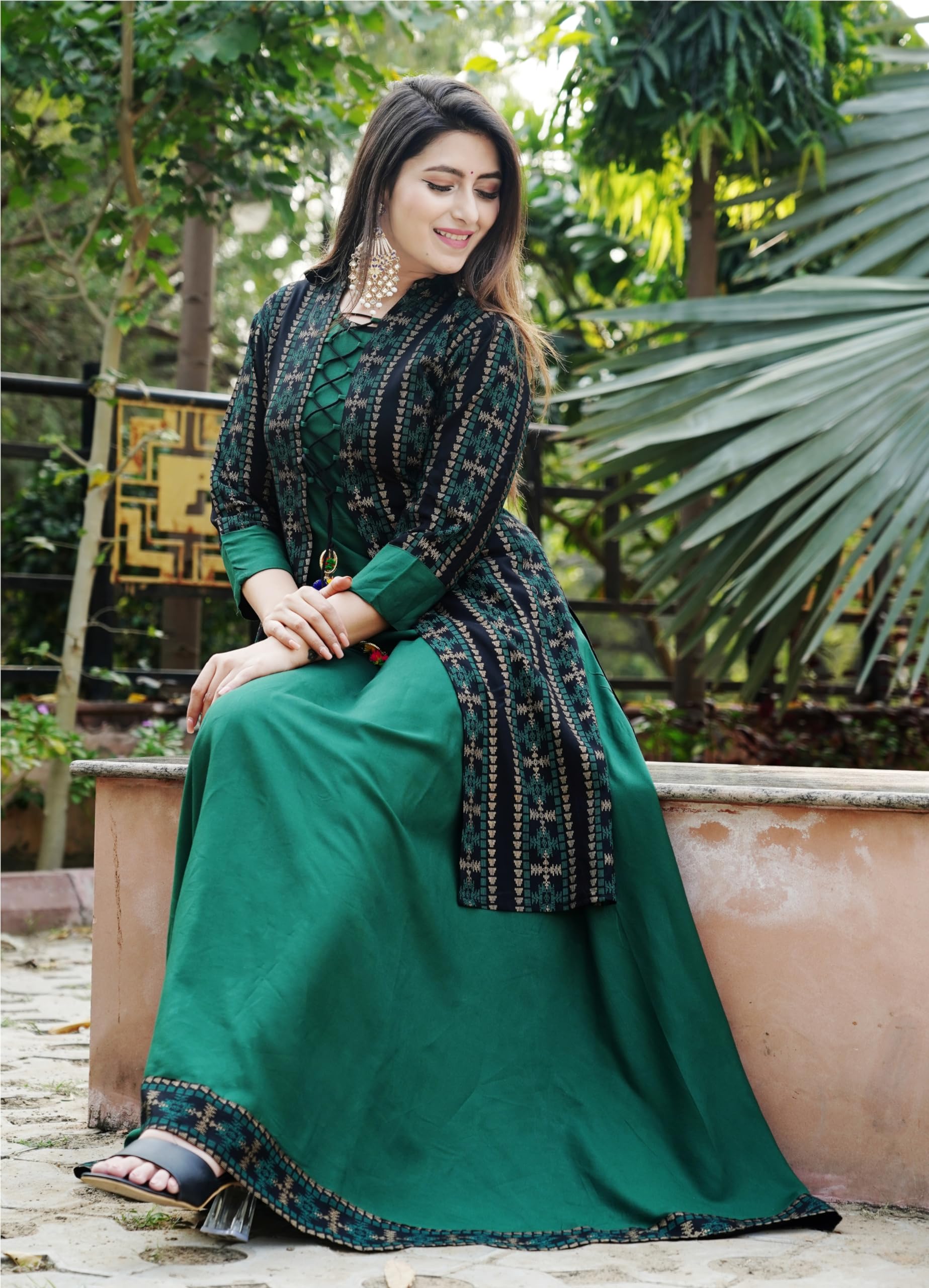 DSS FASHION Women Printed Anarkali Kurta - Green - Image 4