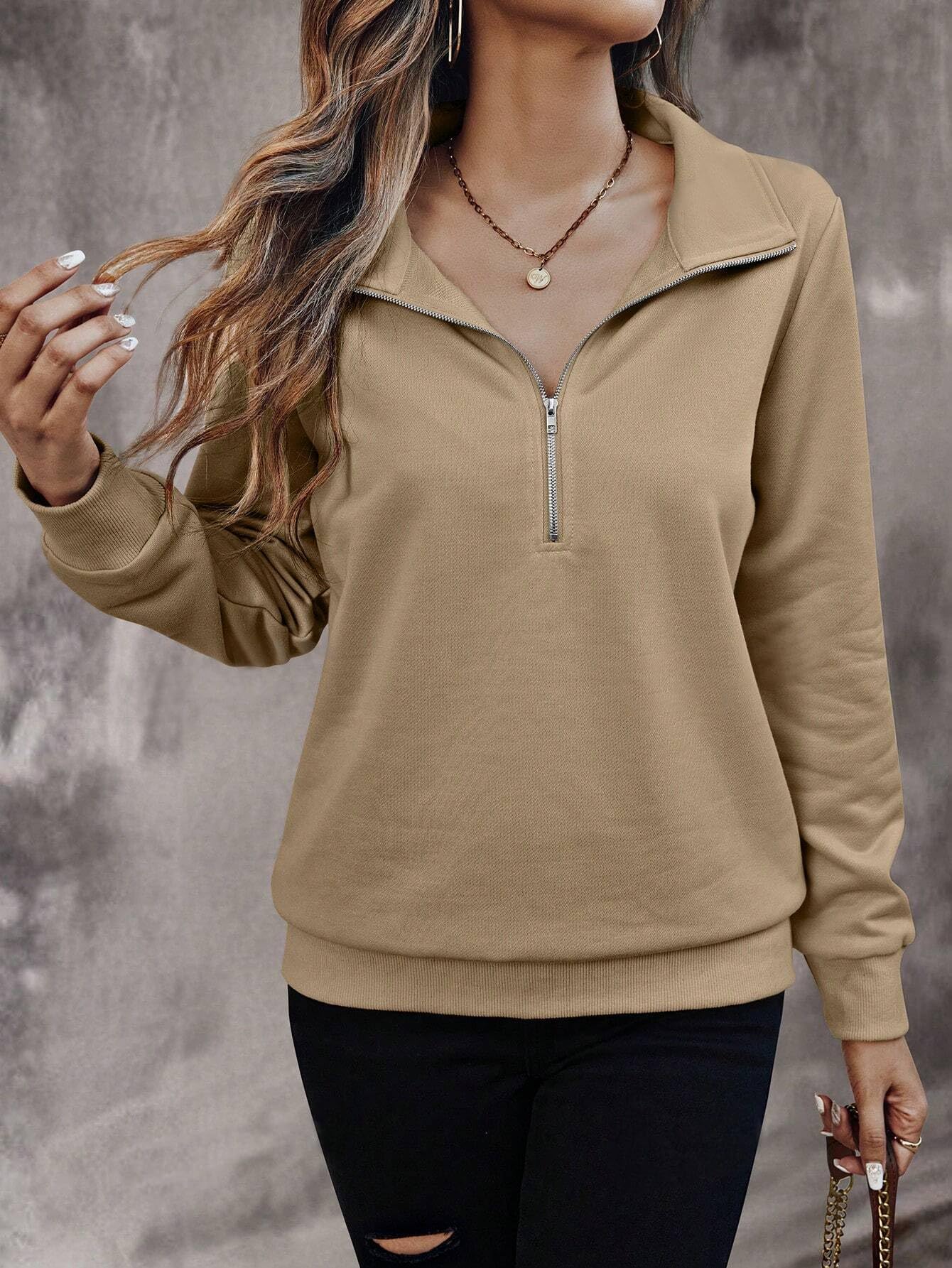 TAGAS Beige Half Zip Sweatshirt for Women - Image 4