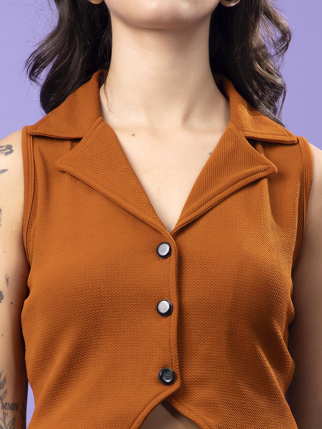 POPWINGS Rust V Neck Sleeveless Waistcoat - Image 3