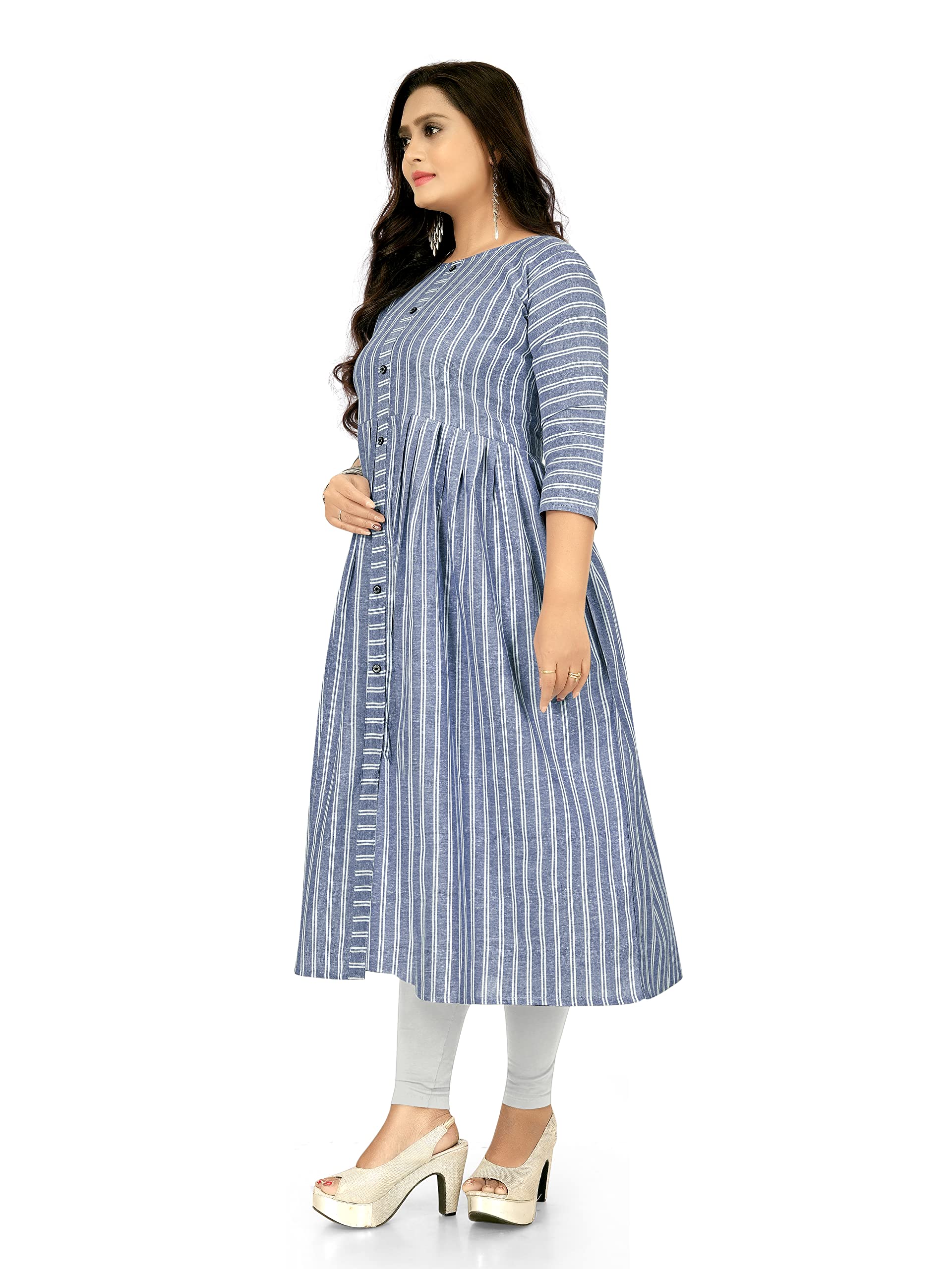 GarbGlide Women's Kurta - Blue Striped - Image 3