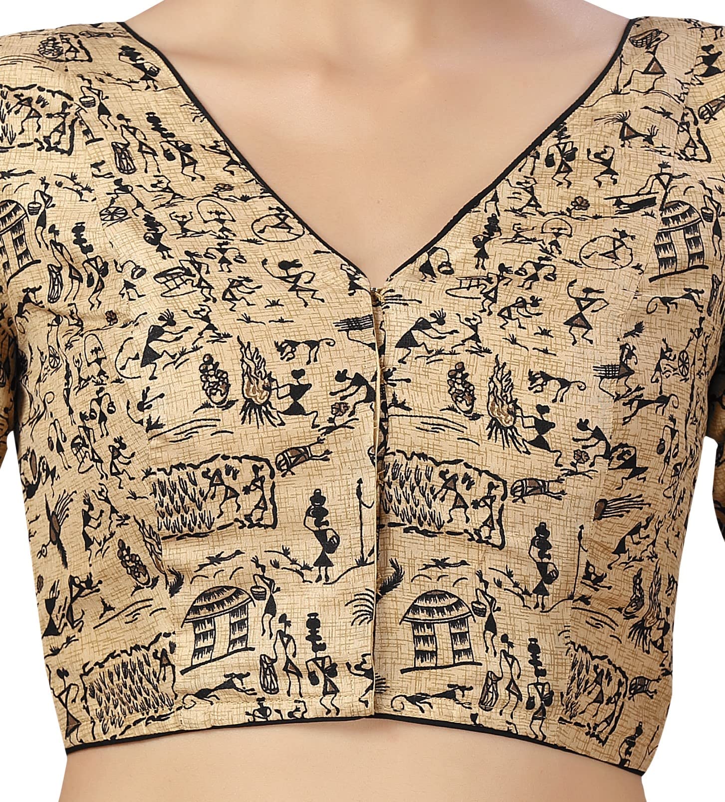 Studio Shringaar Women's Warli Art Saree Blouse - Gold - Image 4