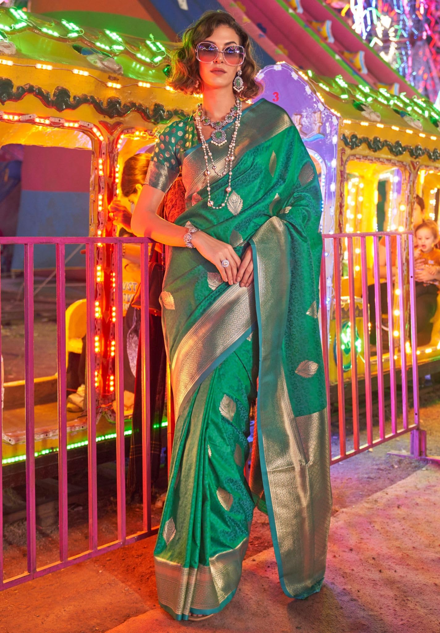 Kanjivaram Pure Silk Saree - Dark Green - Image 2