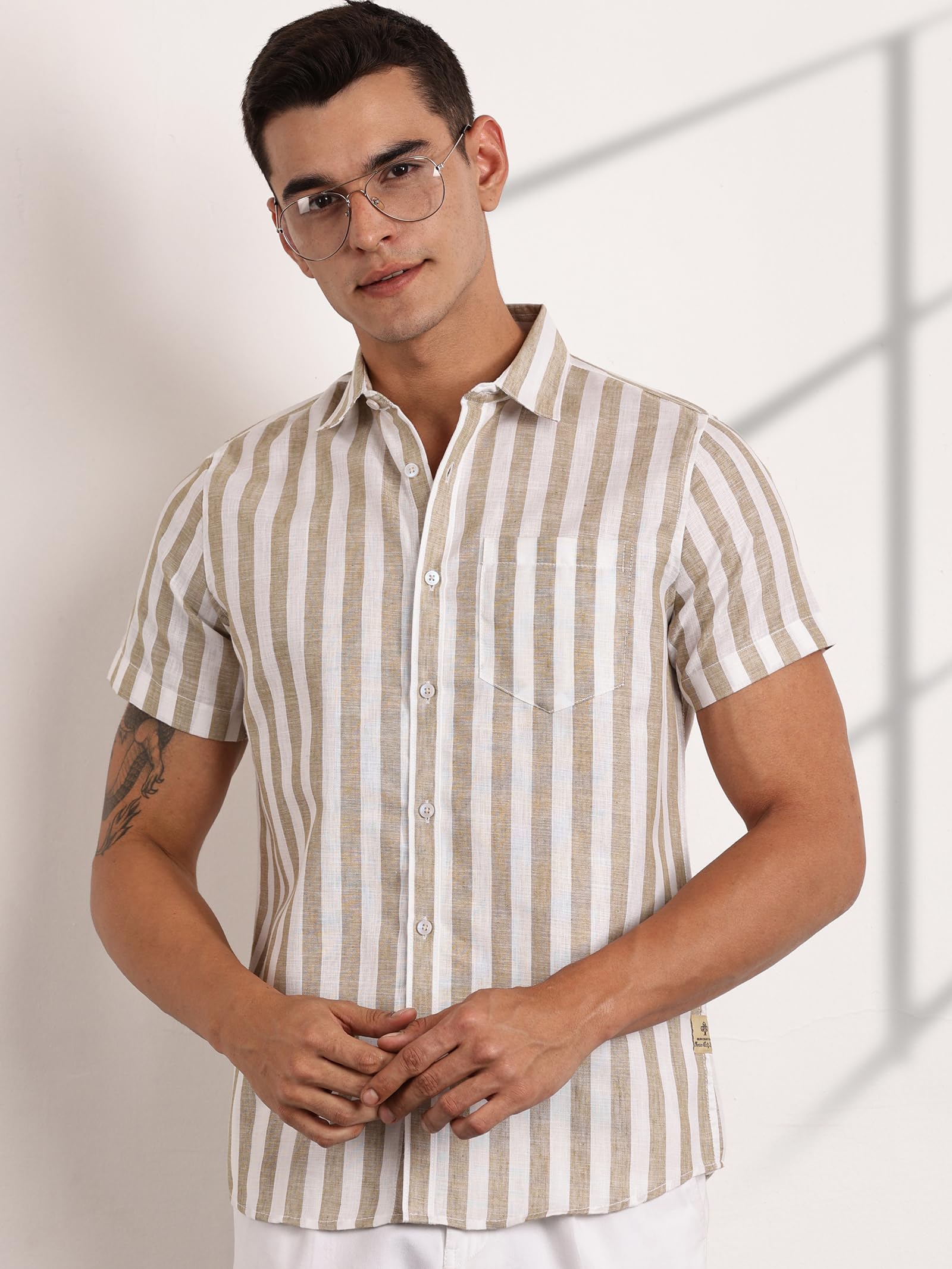 Thomas Scott Mens Striped Casual Shirt - Brown - Image 5