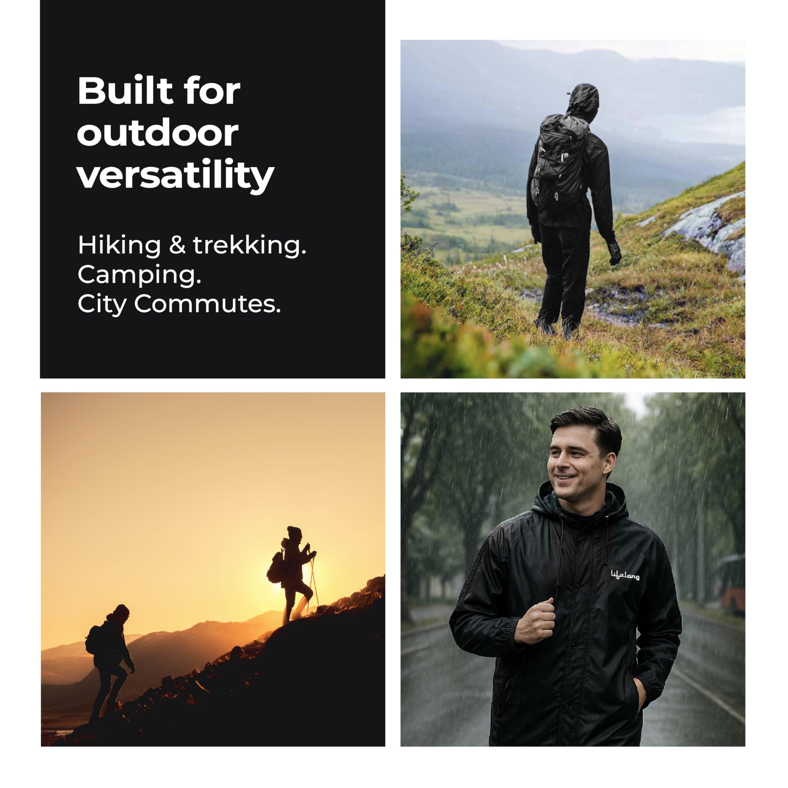 Lifelong Men's Waterproof Reversible Rain Suit - Black - Image 4