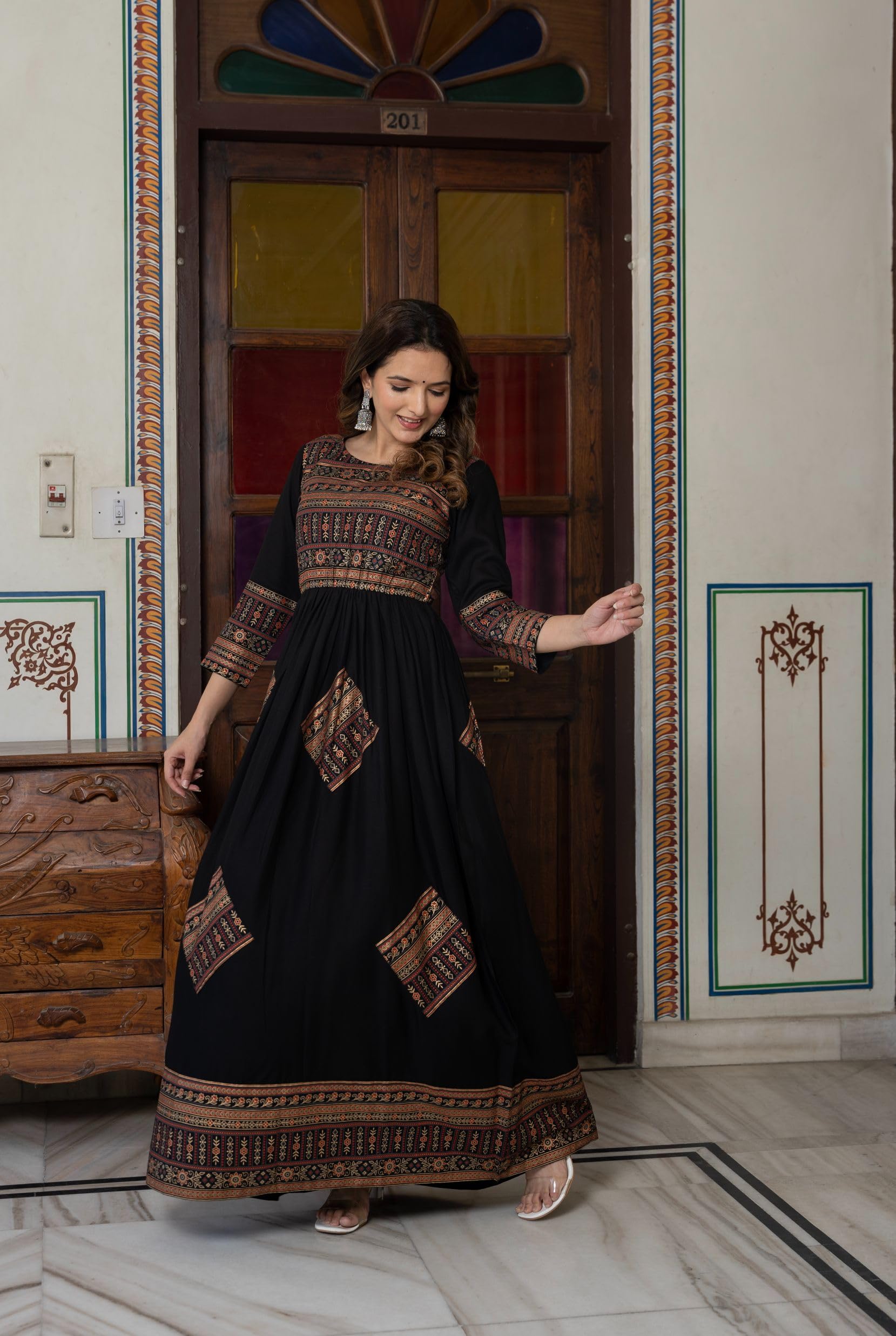 Daevish Gold Printed Maxi Dress for Women - Image 4