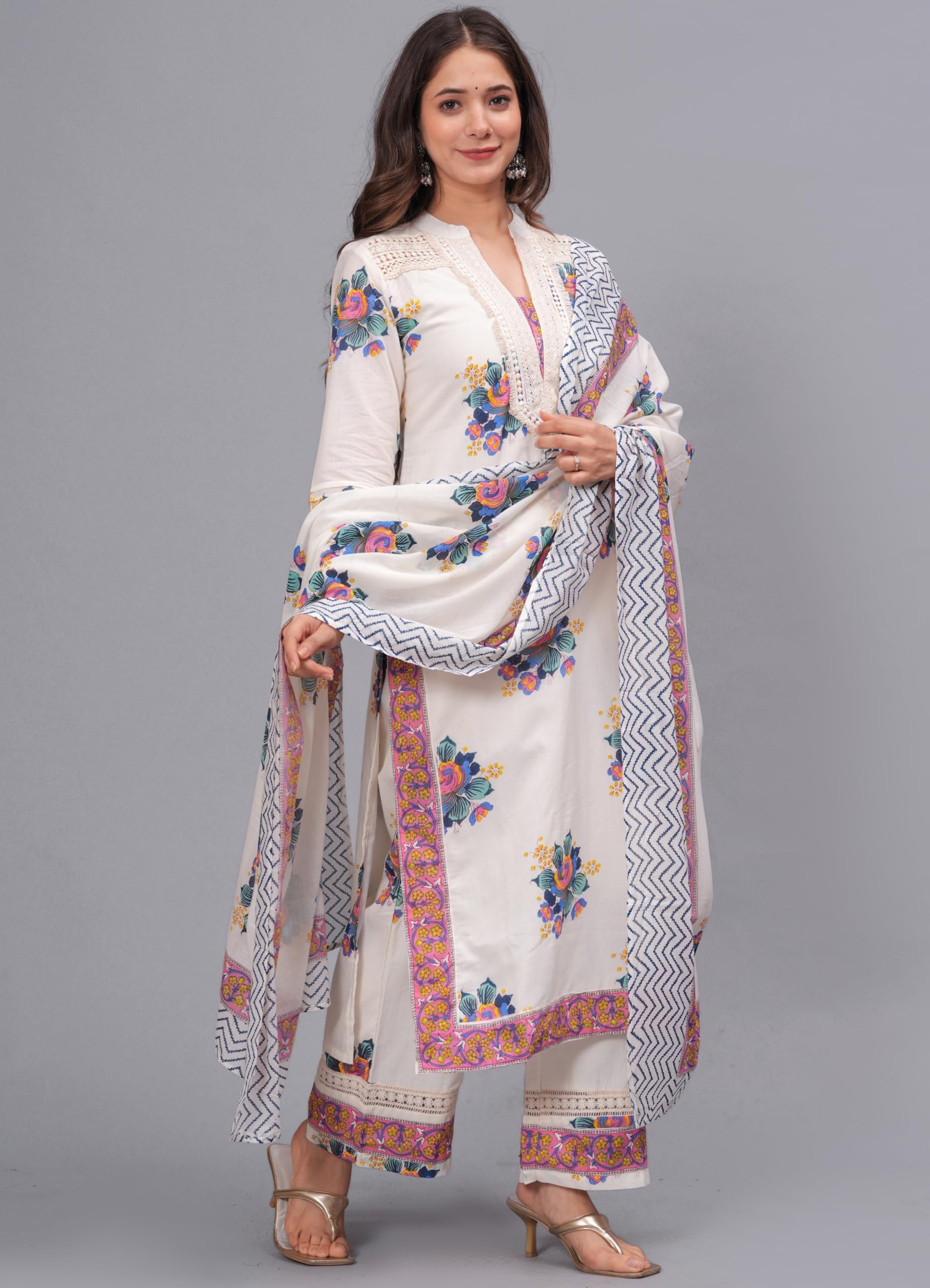 Amayra White Cotton Printed Kurta Set - Image 3