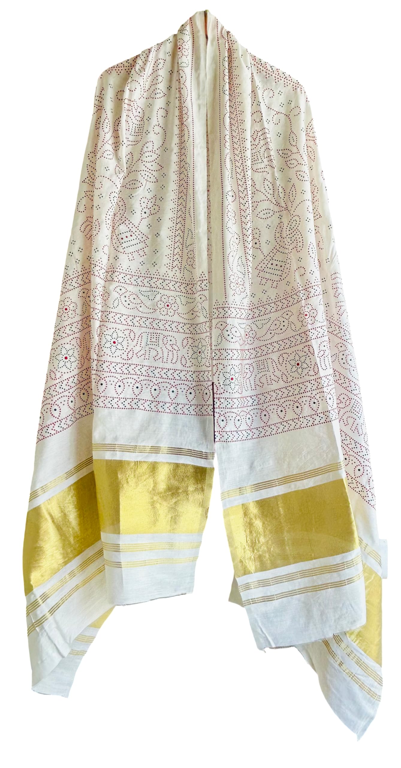 PolyCrepe Bandhej Dupatta with Golden Zari Border
