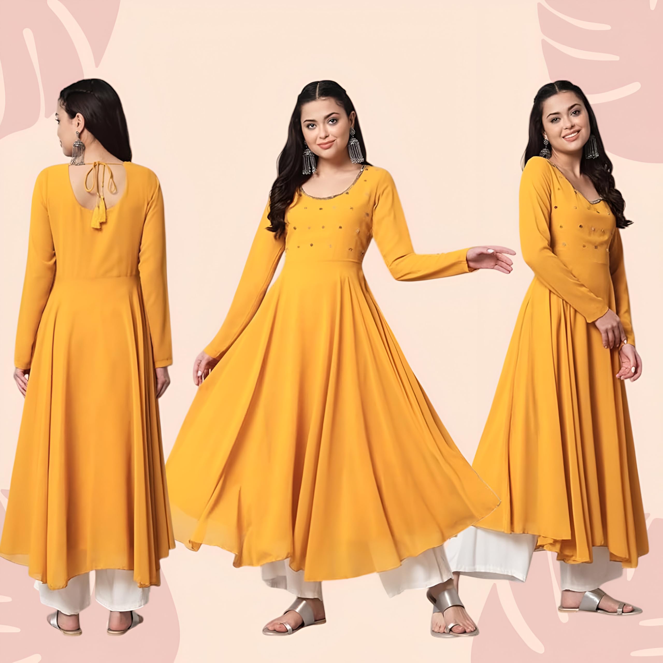 PH POSHAKHUB Women Mustard Yellow Georgette Anarkali - Image 5