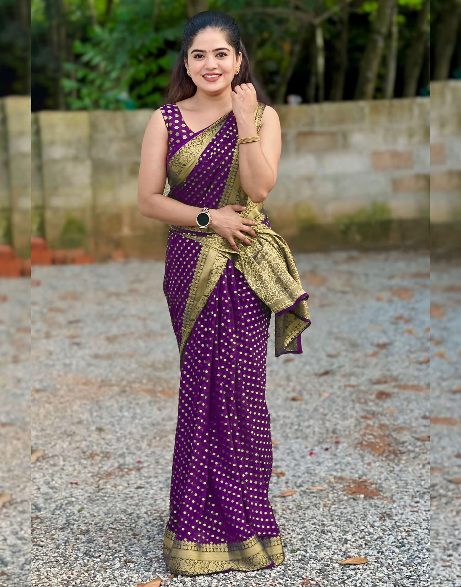 SIRIL Women's Banarasi Soft Silk Saree - Purple - Image 3