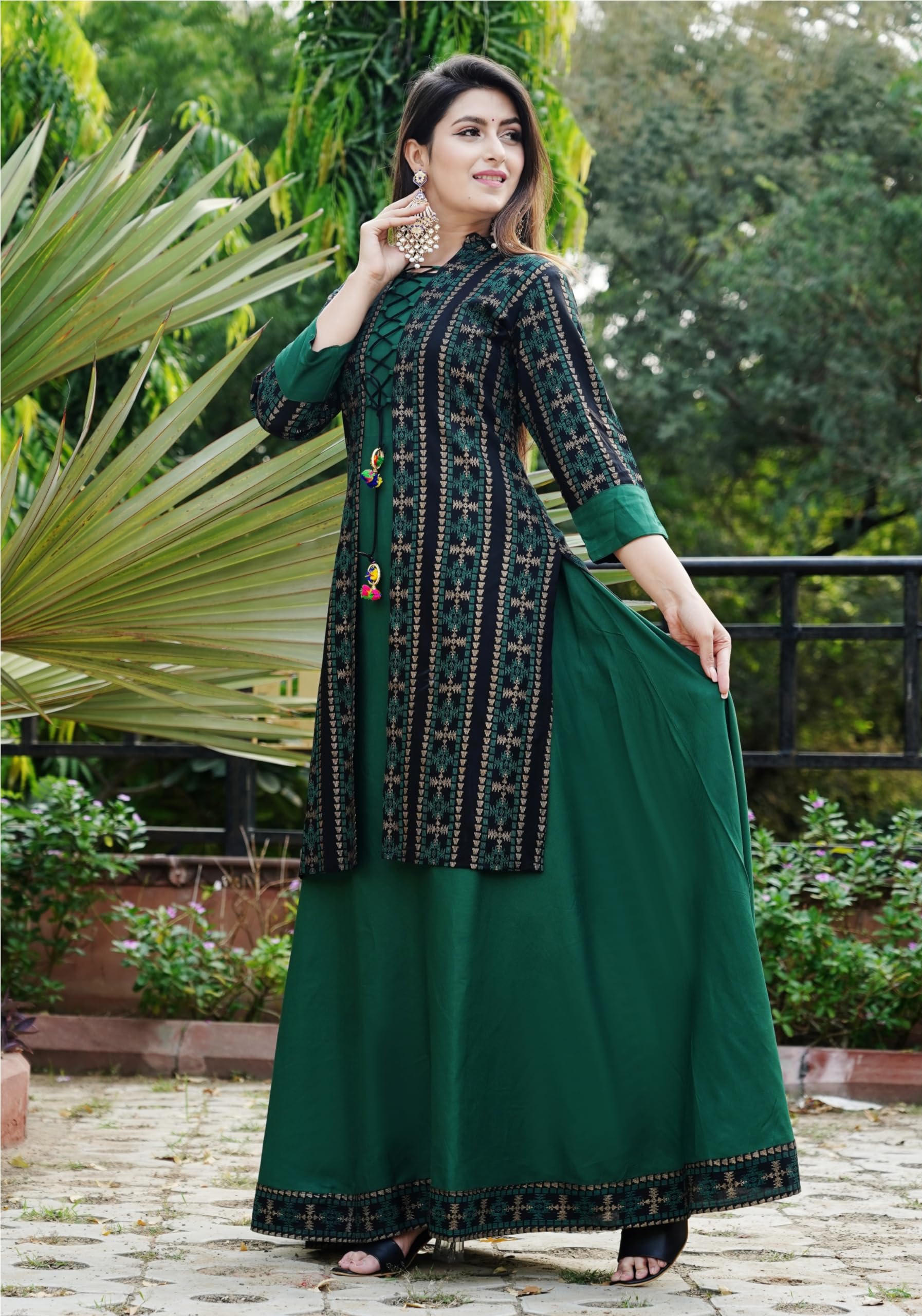 DSS FASHION Women Printed Anarkali Kurta - Green - Image 3
