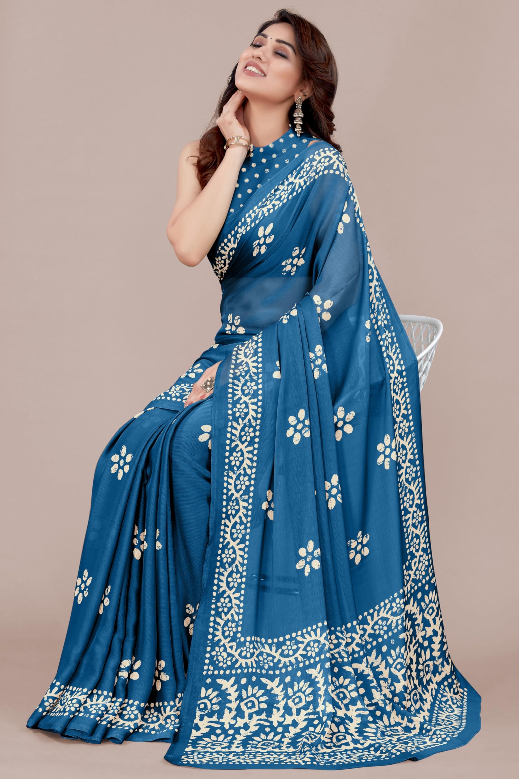 MIRCHI FASHION Blue Chiffon Georgette Batik Saree for Women - Image 2