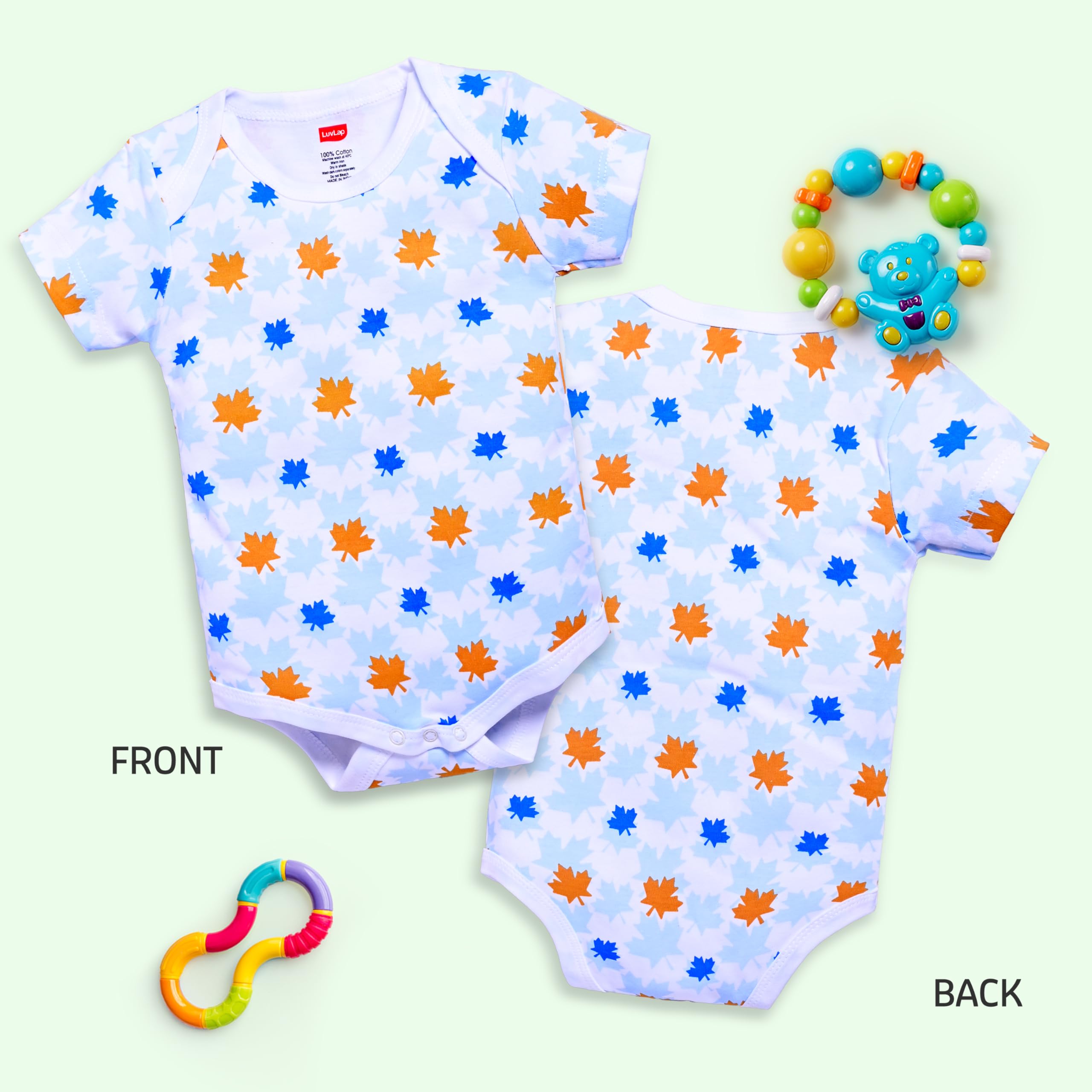 Luvlap Baby Cotton Romper - White & Light Peach - Image 4