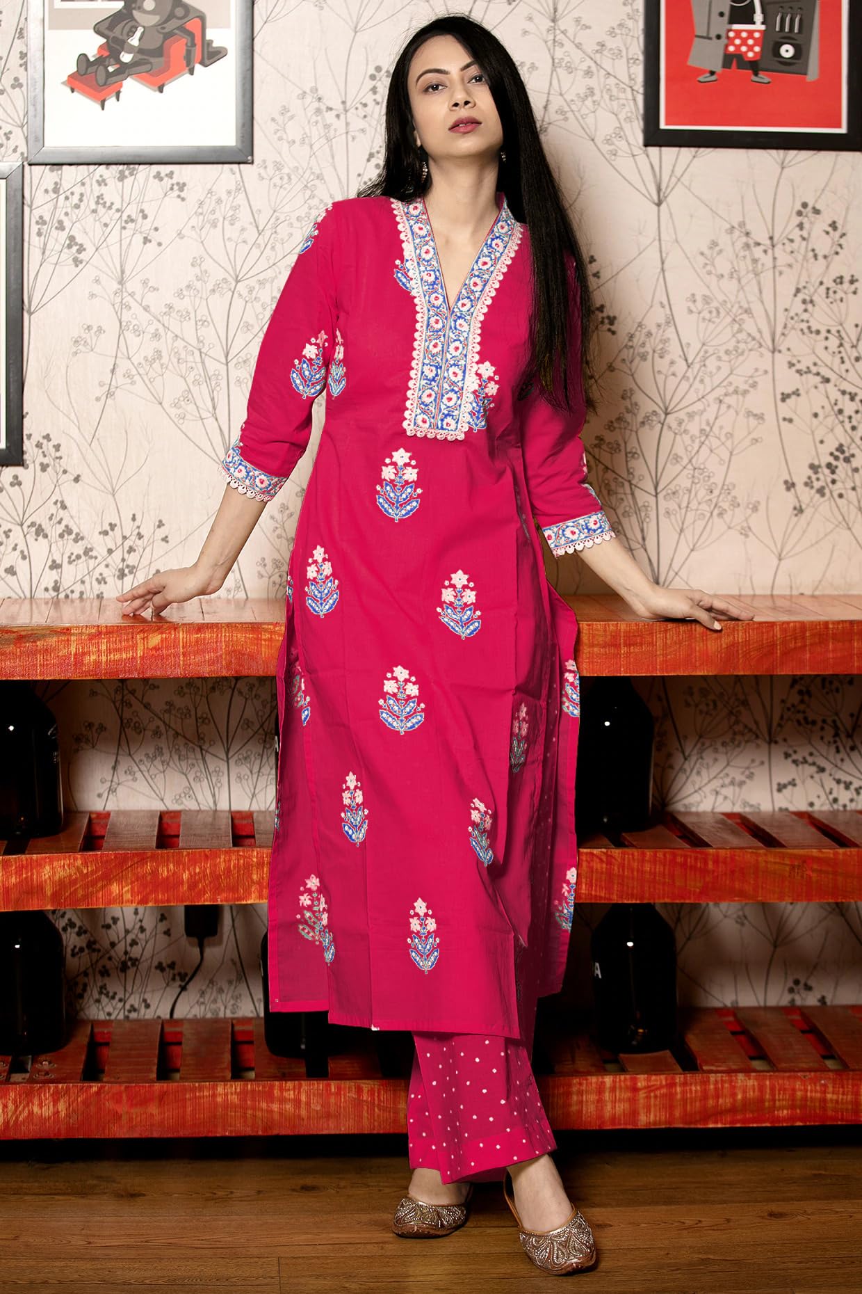 GoSriKi Pink Rayon Viscose Printed Kurta Set for Women - Image 5