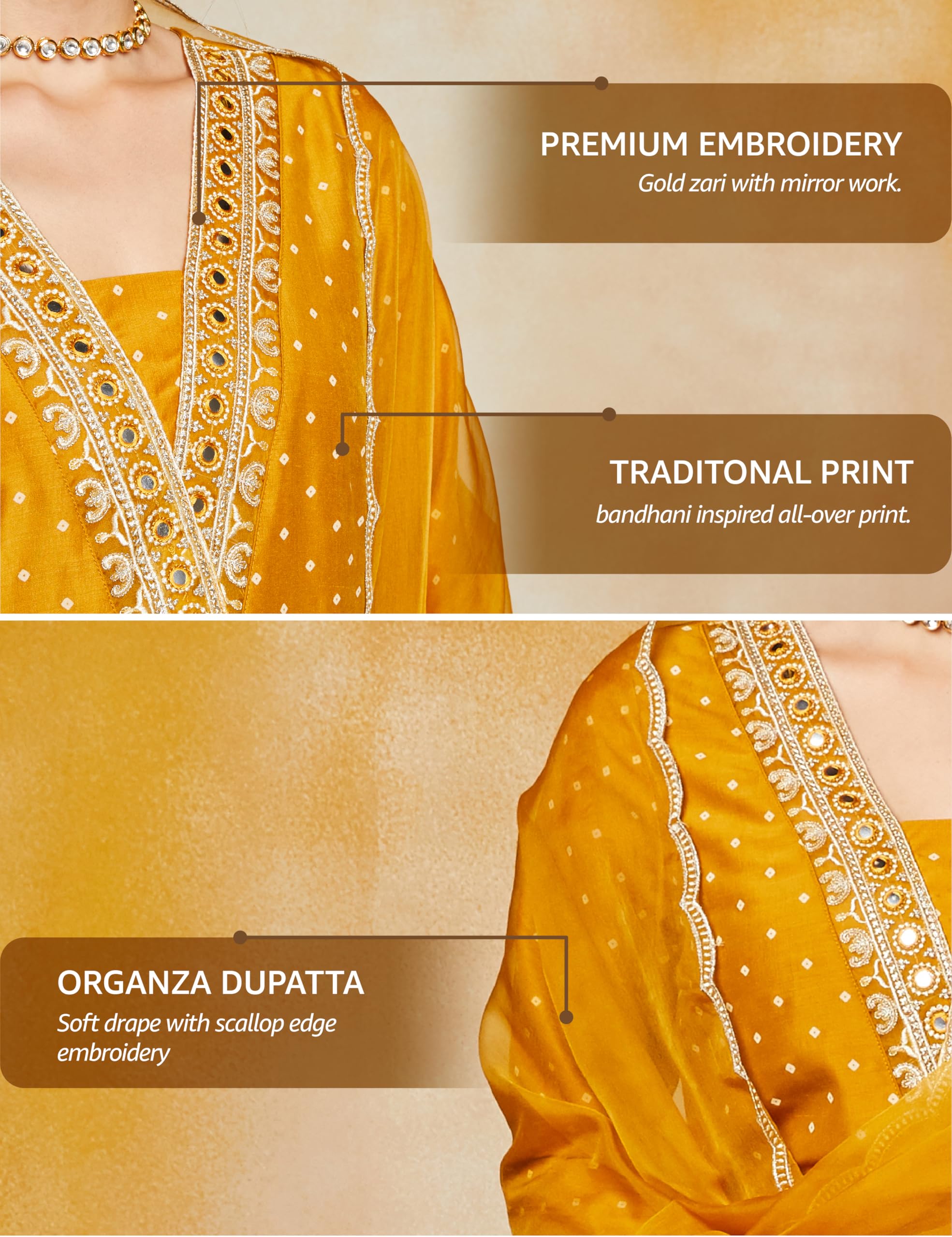 Myx Women's Embroidered Kurta Set - Mustard - Image 3