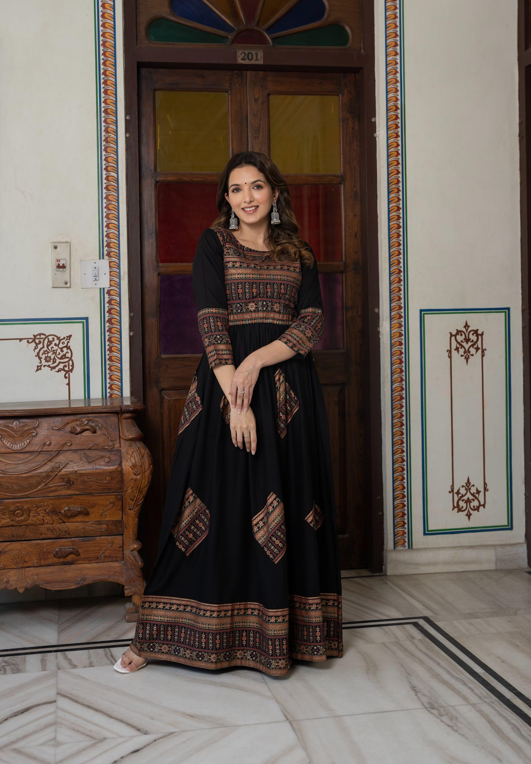 Daevish Gold Printed Maxi Dress for Women - Image 3