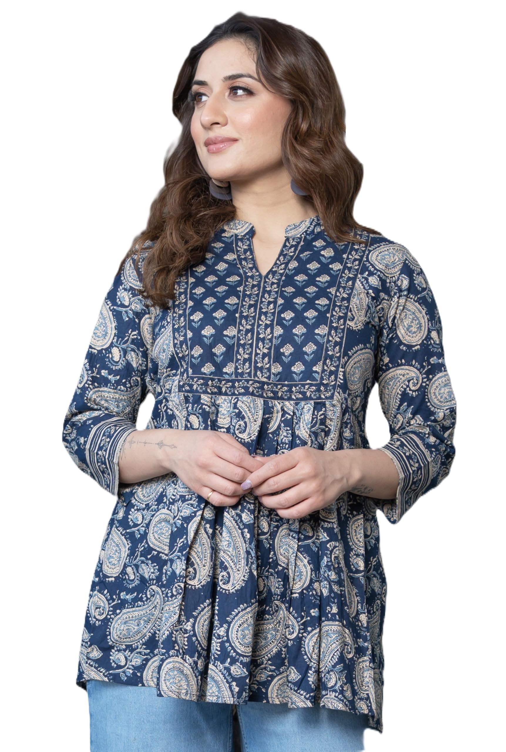 Arayna Women's Cotton Paisley Printed Tunic Top