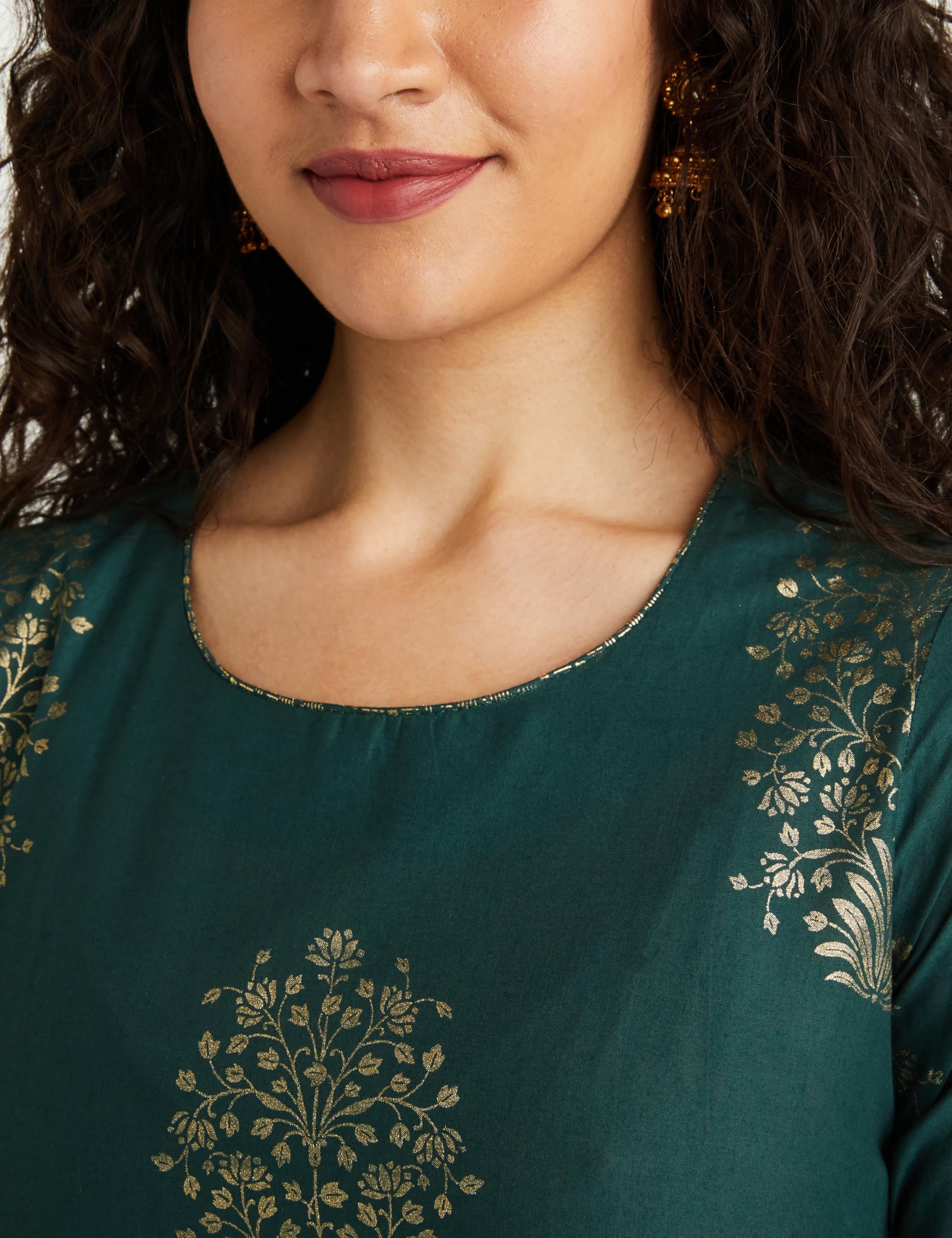 BIBA Women's Cotton Printed Salwar Kurta Dupatta - Green - Image 4