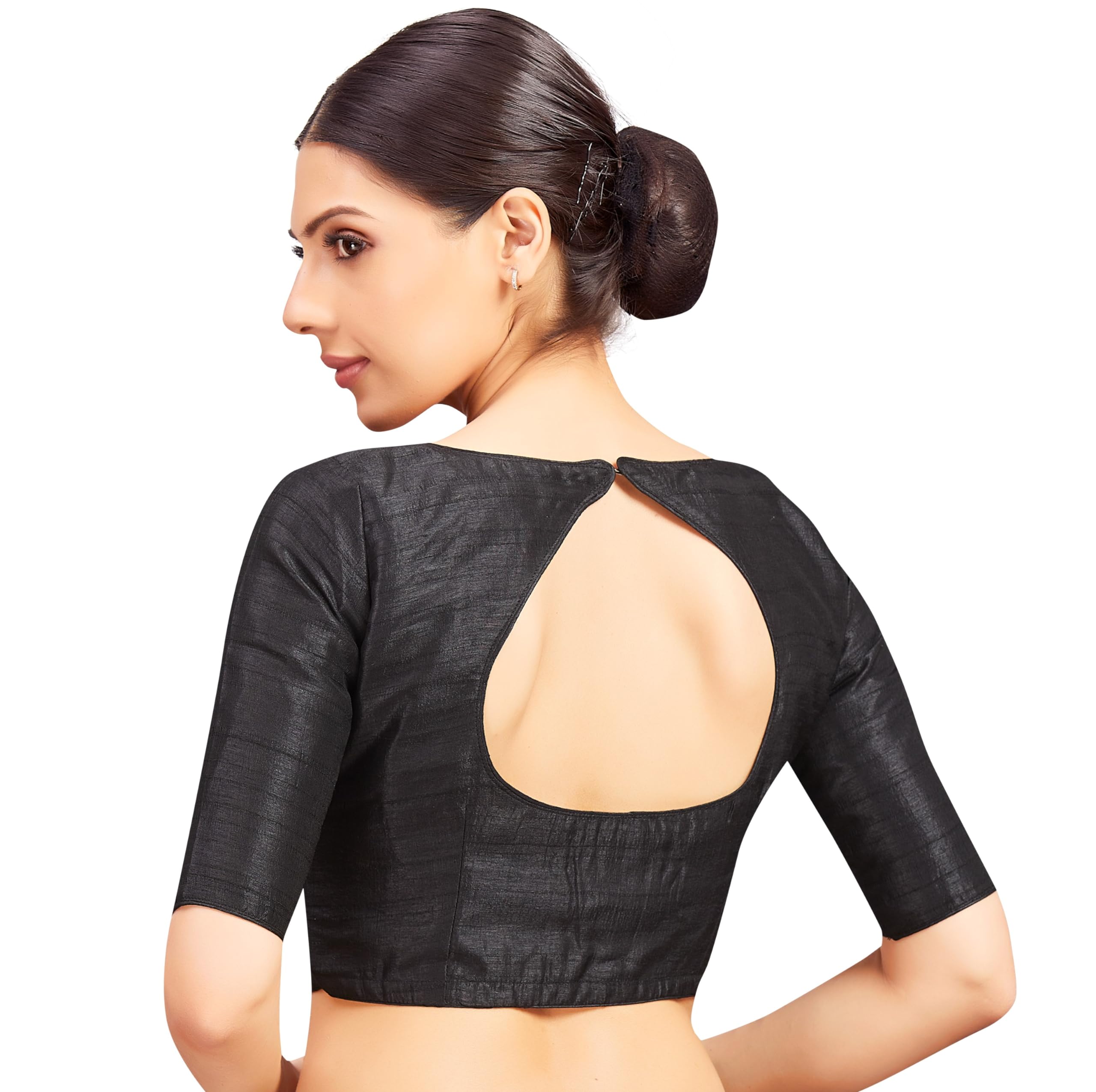 Studio Shringaar Raw Silk V Neck Saree Blouse - Black - Image 2