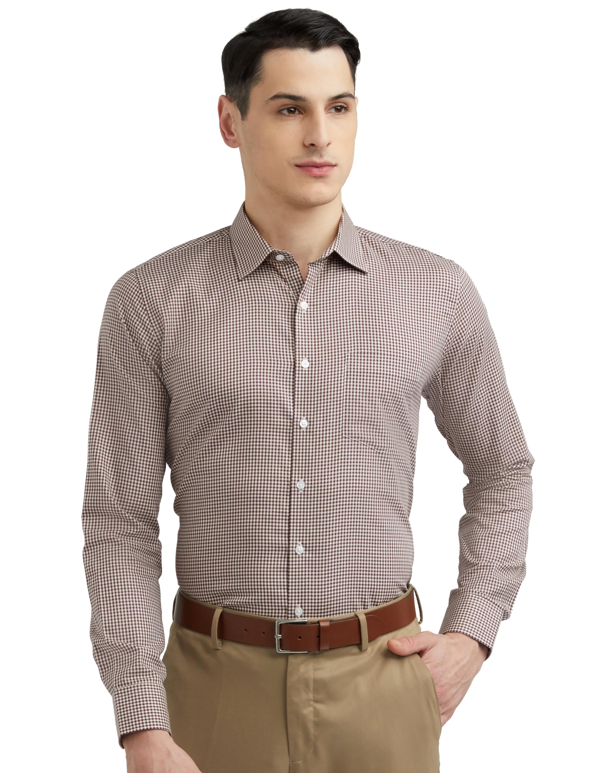 Van Heusen Men's Brown Checkered Shirt