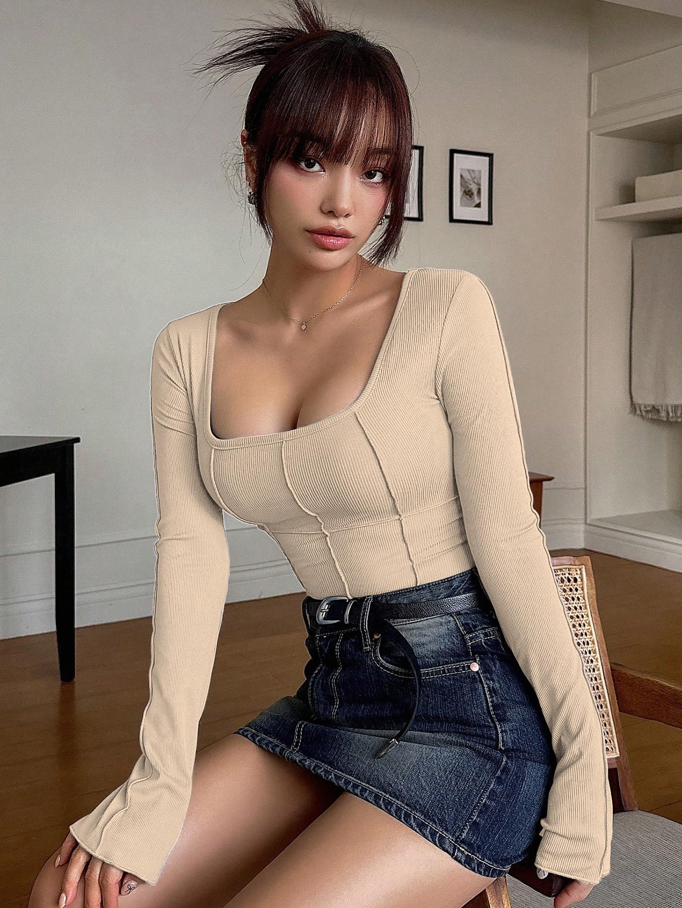 Sugathari Women's T-Shirt Crew Neck Long Sleeve - Image 3