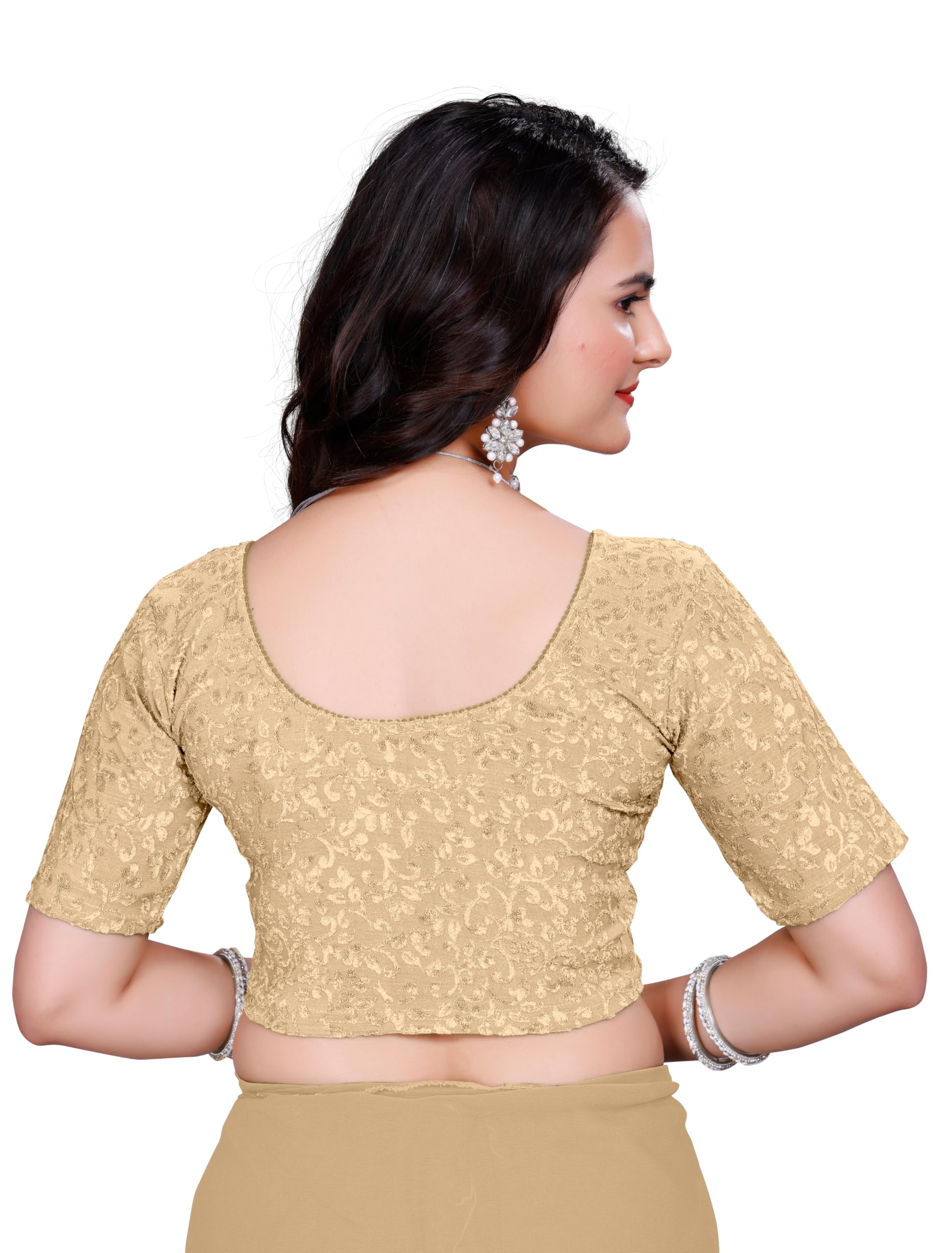 Mogsa Women's Saree Blouse - Round Neck Half Sleeve - Image 2