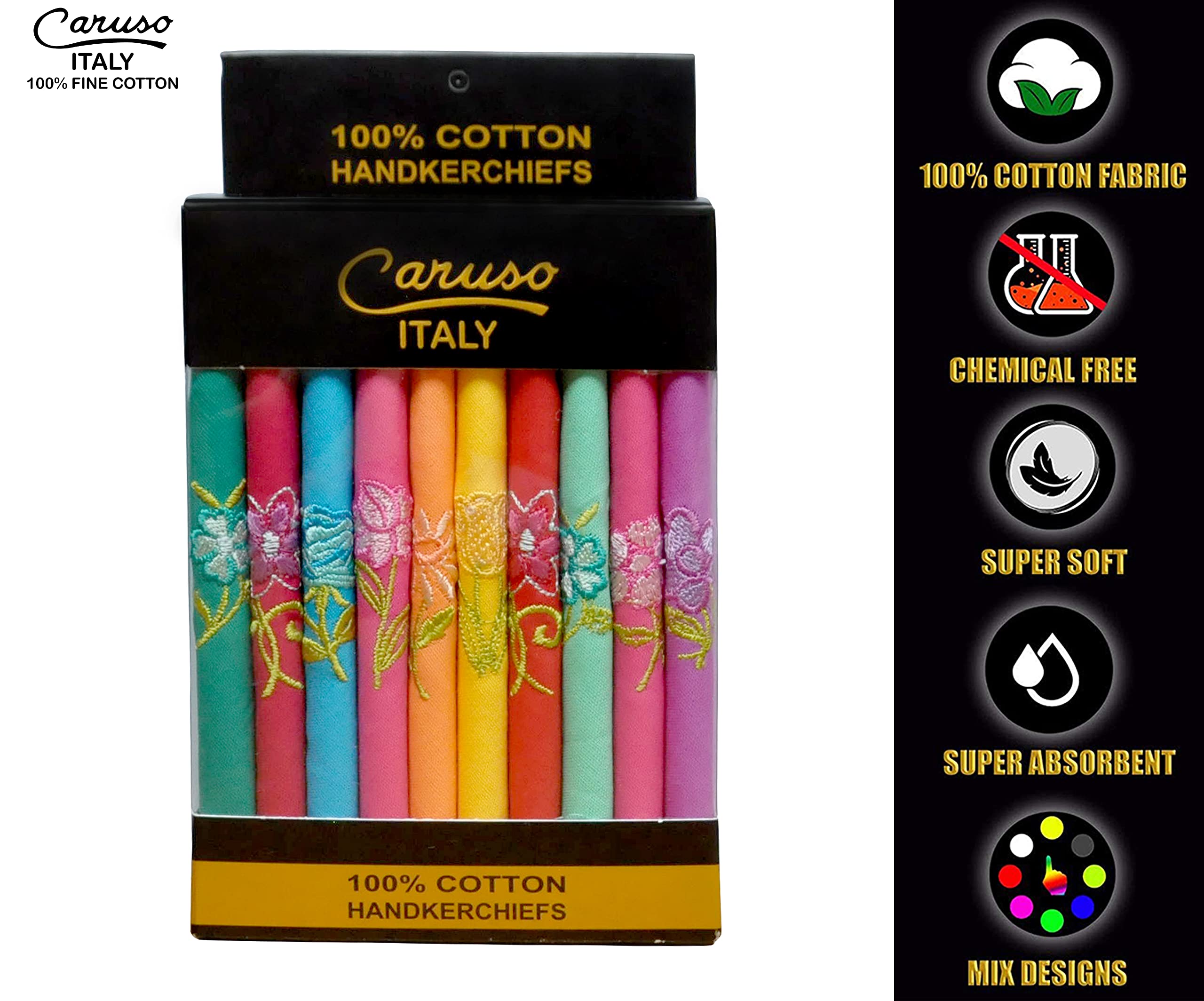 Caruso Italy Women's Multicolor Embroidered Cotton Handkerchiefs - Image 3