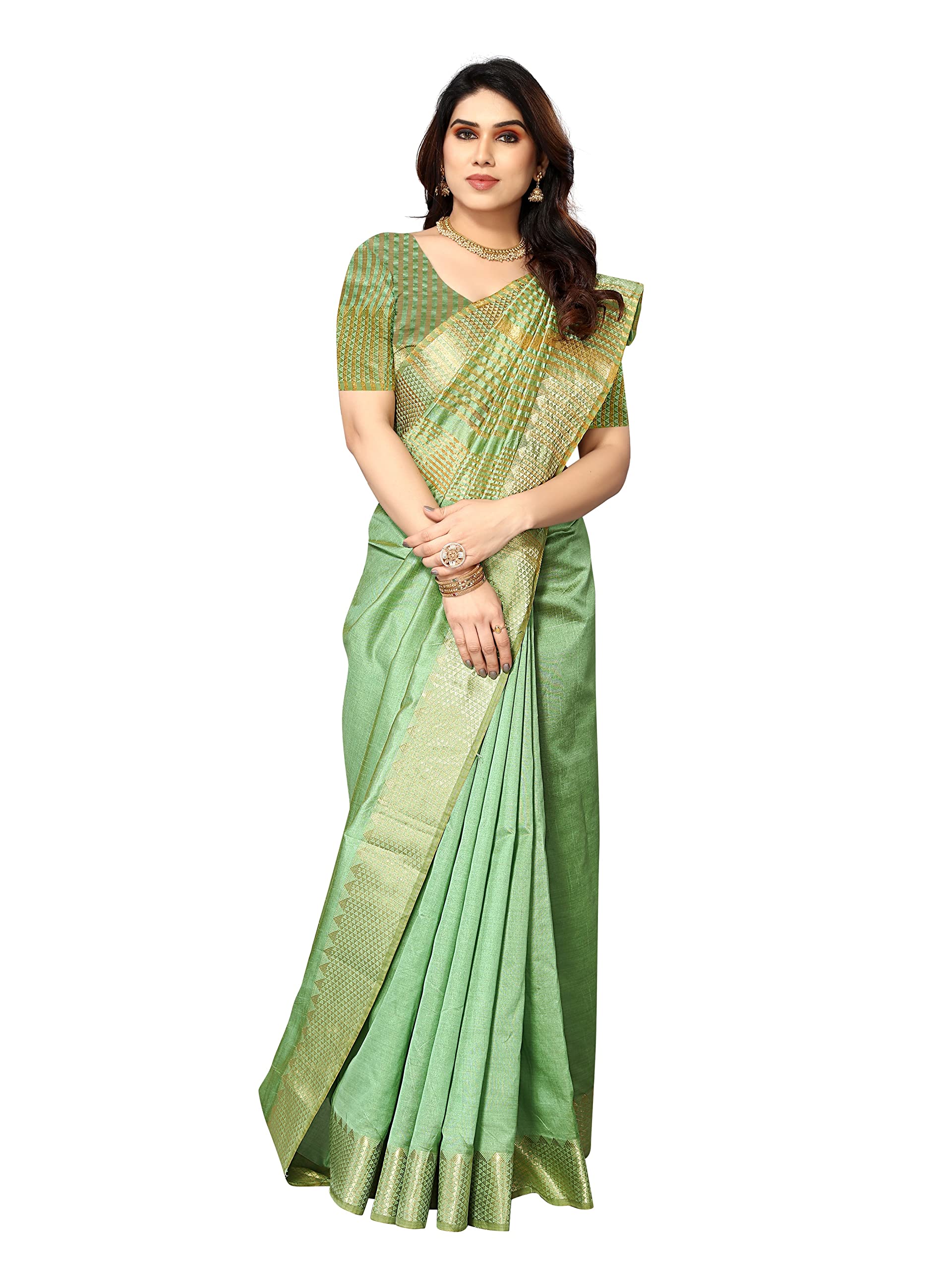 Sidhidata Women's Assam Silk Saree - Pista