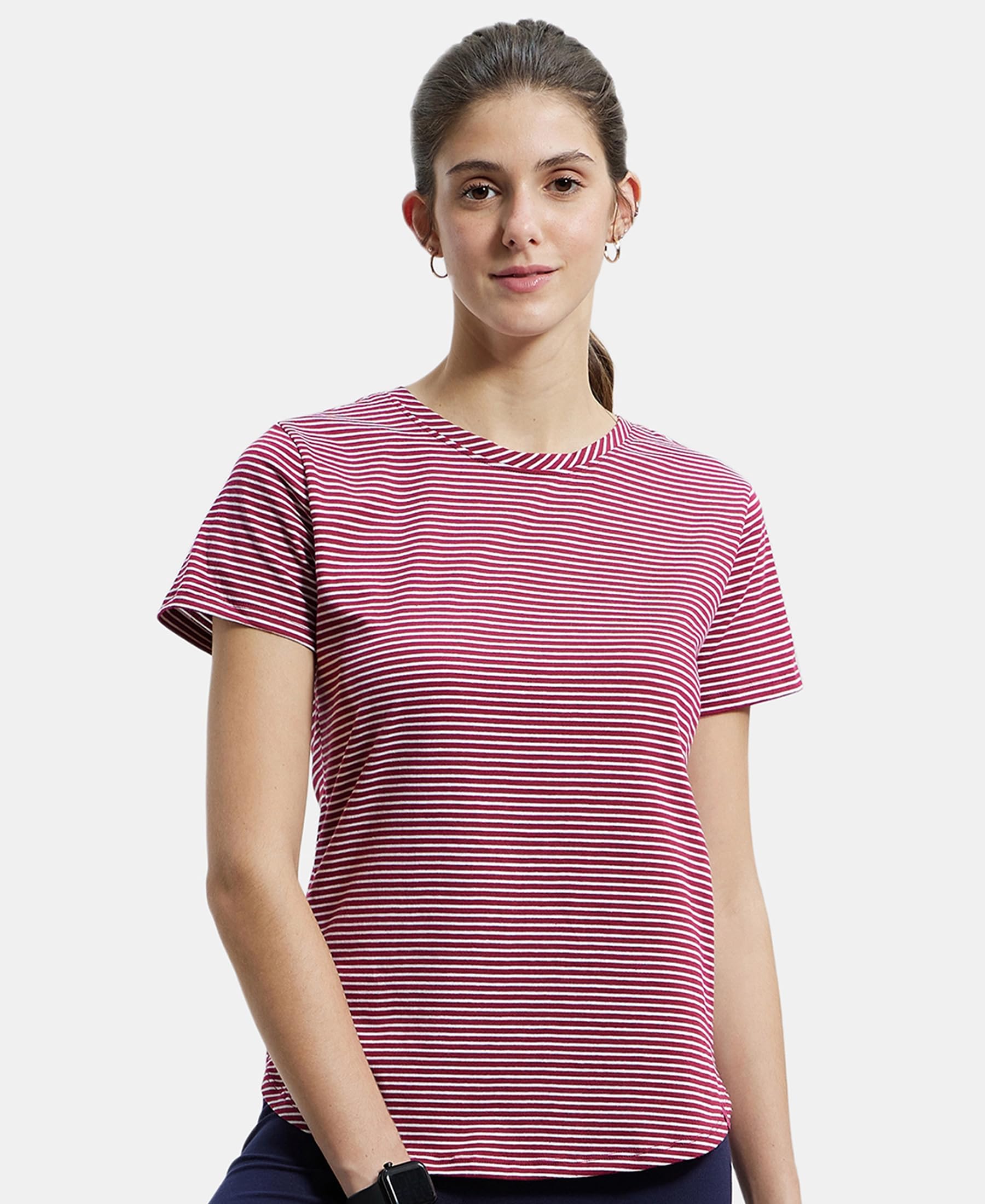 Jockey Women's Cotton Stripe T-Shirt - Red - Image 5