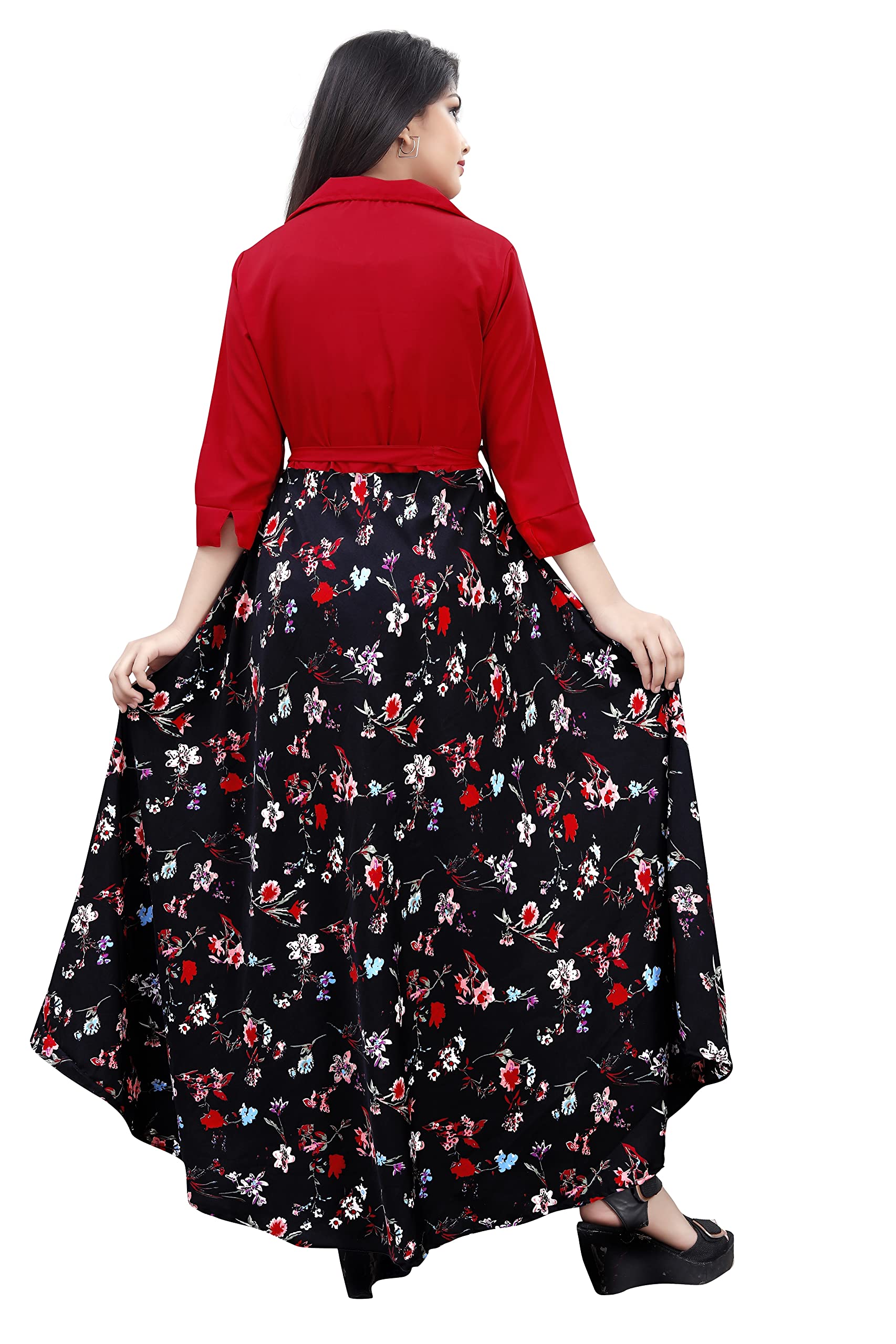 Aarya Floral Maxi Dress for Girls - Red - Image 2