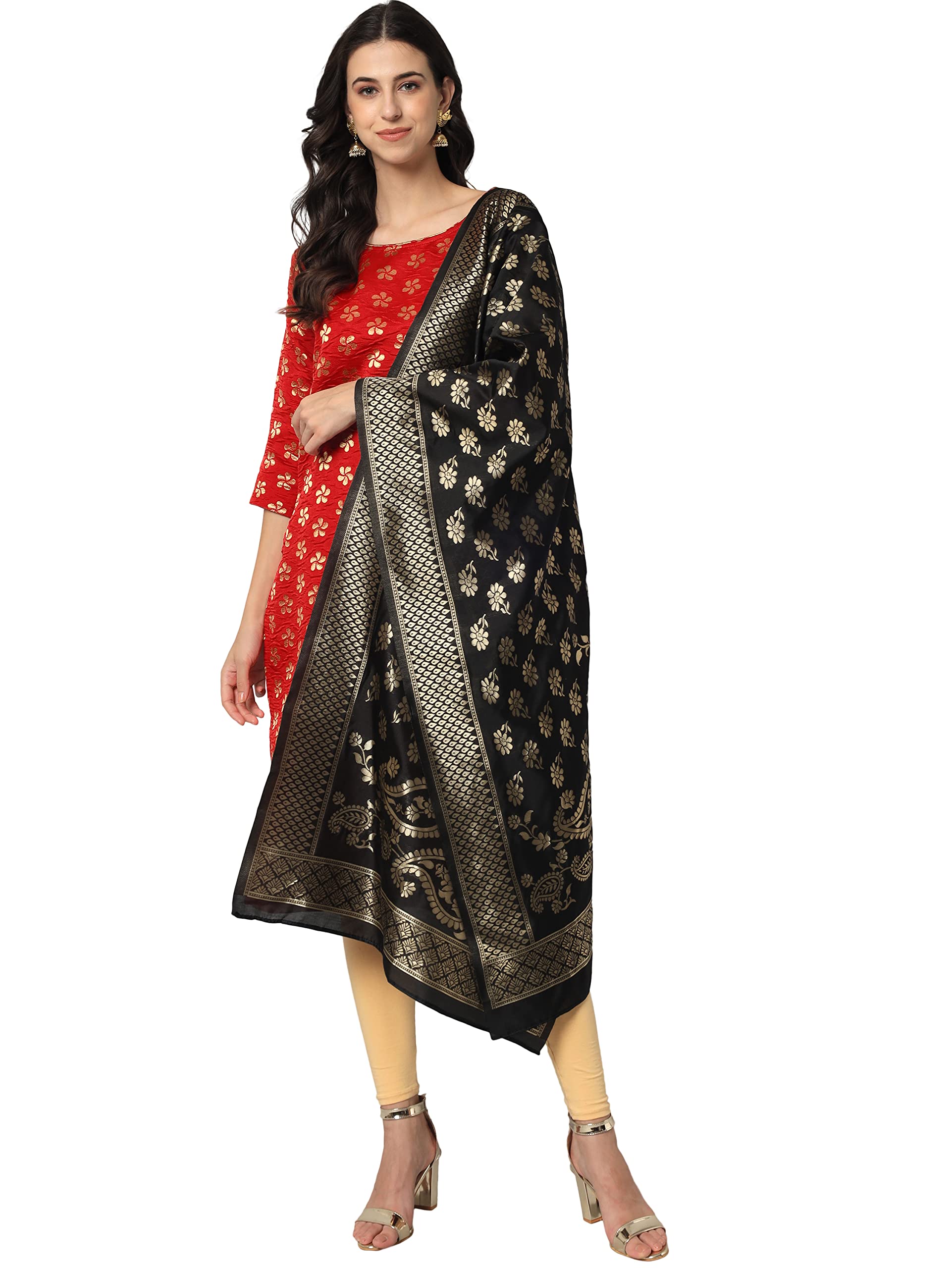 VredeVogel Silk Blend Kurta with Banarasi Dupatta - Red