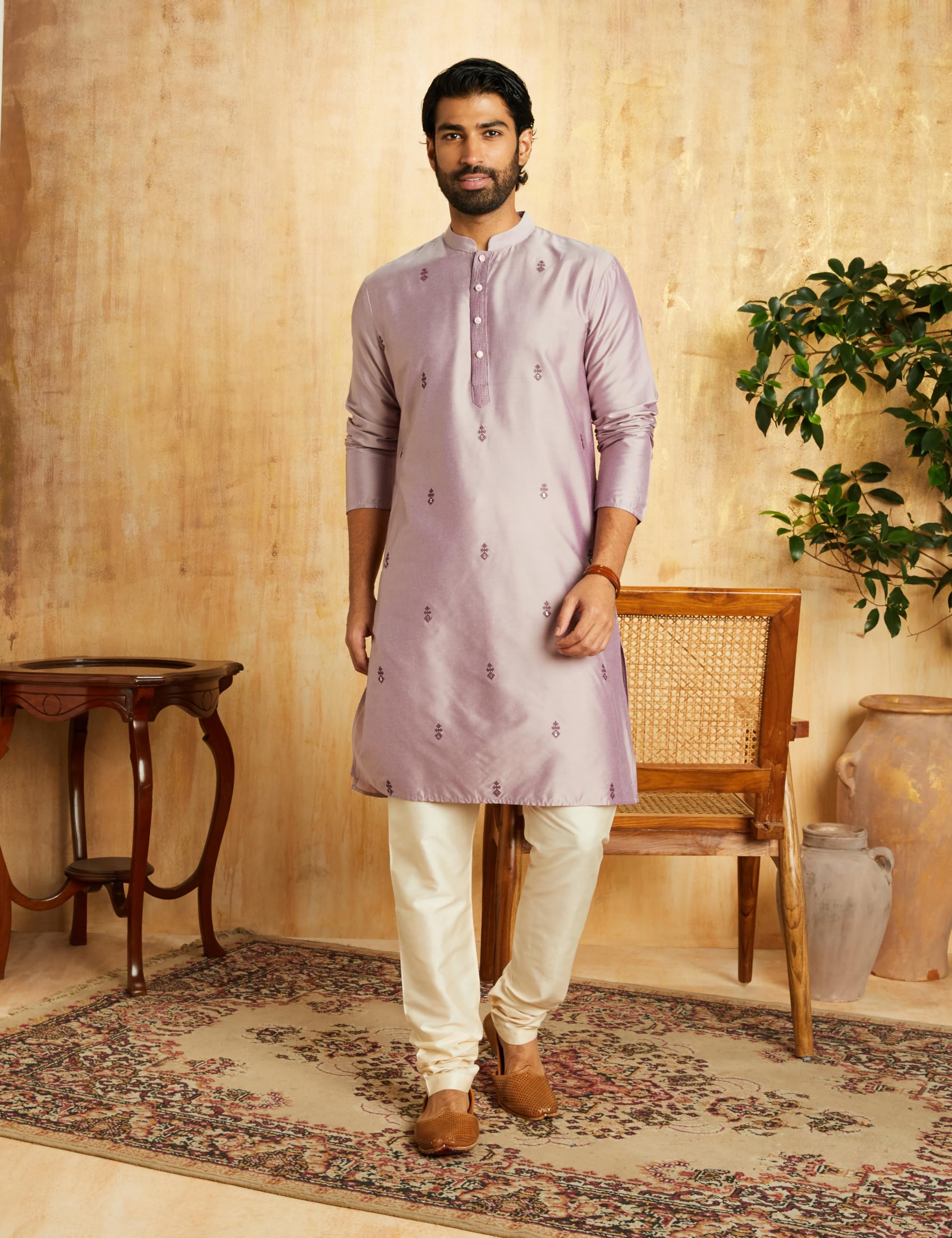 Symbol Men Polyester Embellished Kurta Purple - Image 3