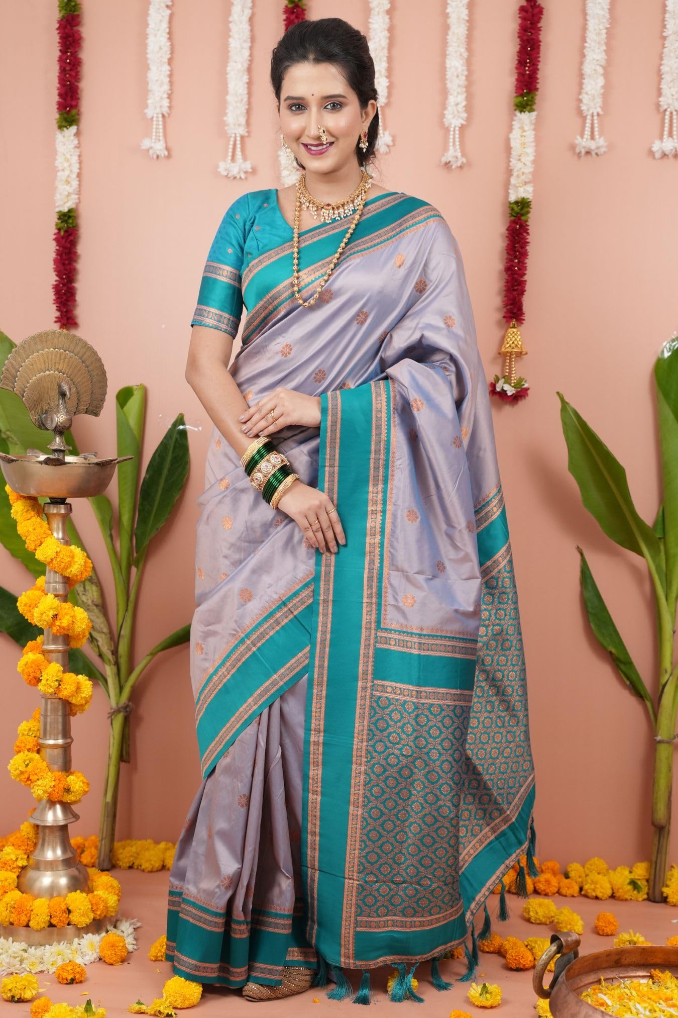 SGF Kanjivaram Soft Silk Saree for Women - Light Lavender - Image 2