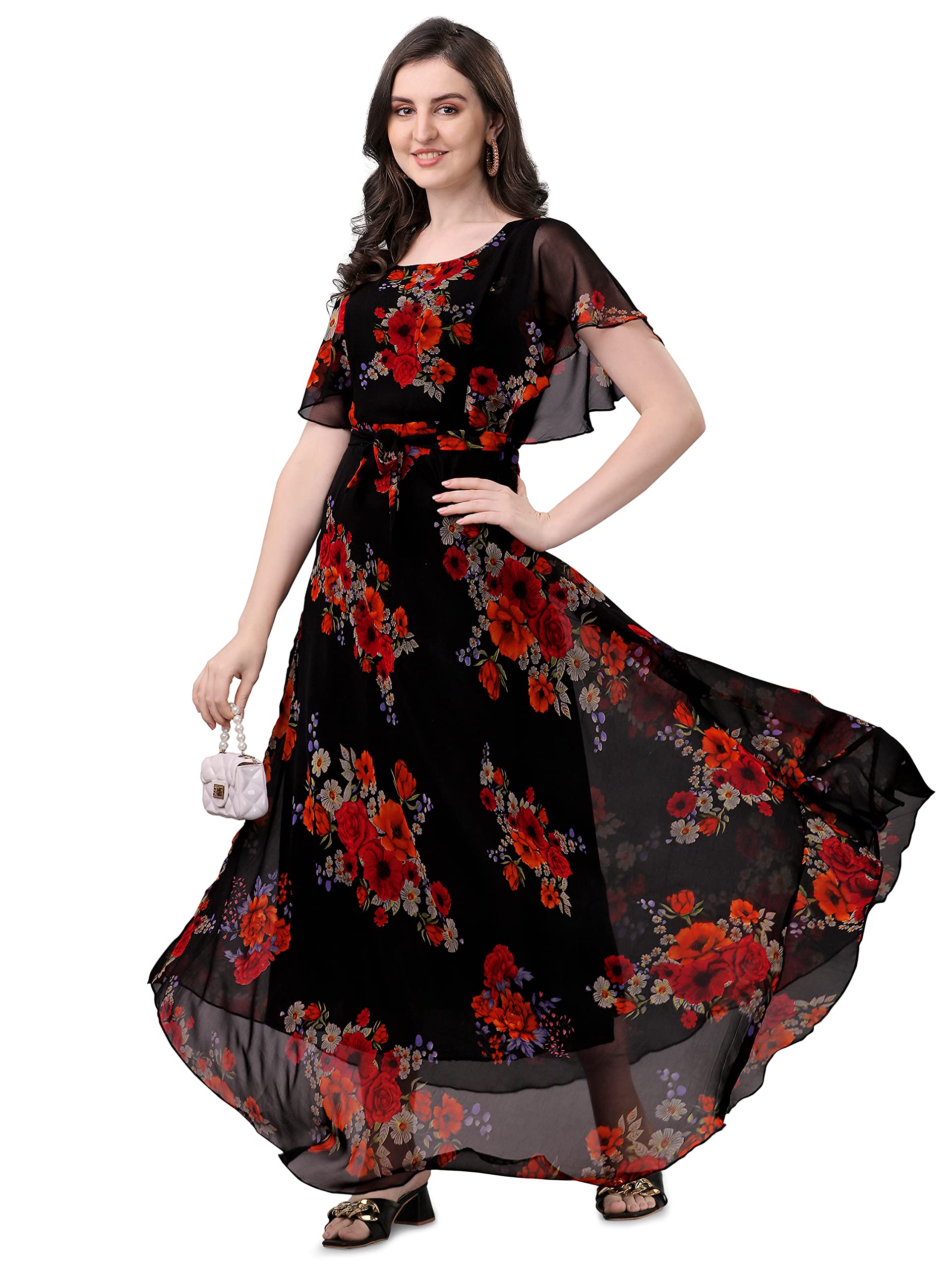 GarbGlide Women Georgette Floral Printed Gown - Image 5