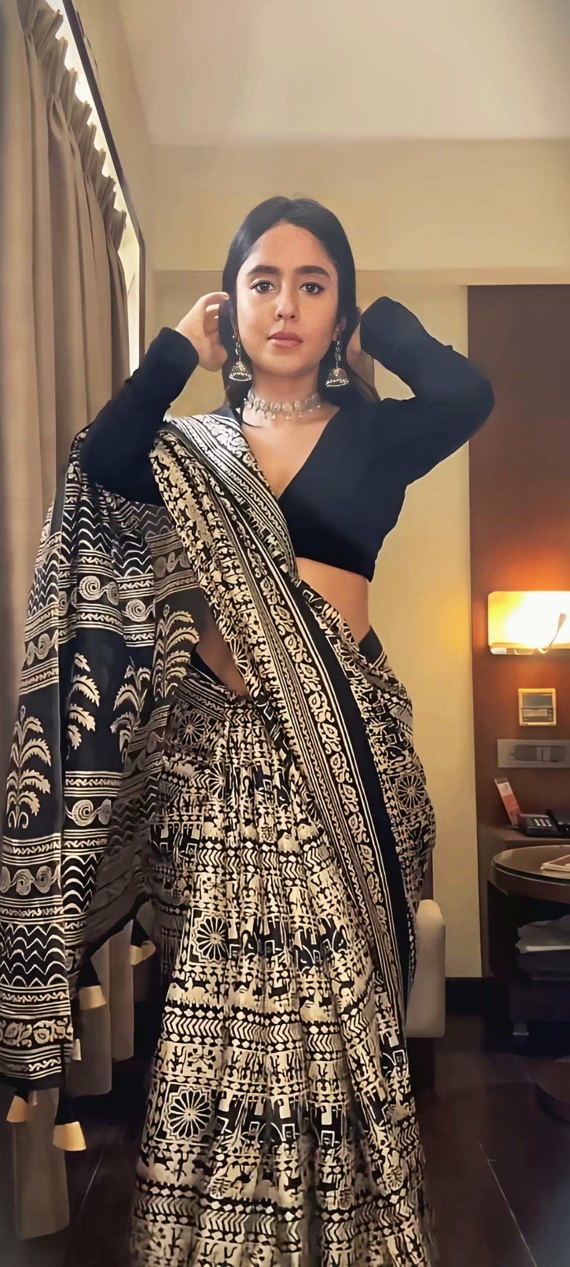 EthnicJunction Kalamkari Art Silk Saree - Black - Image 4