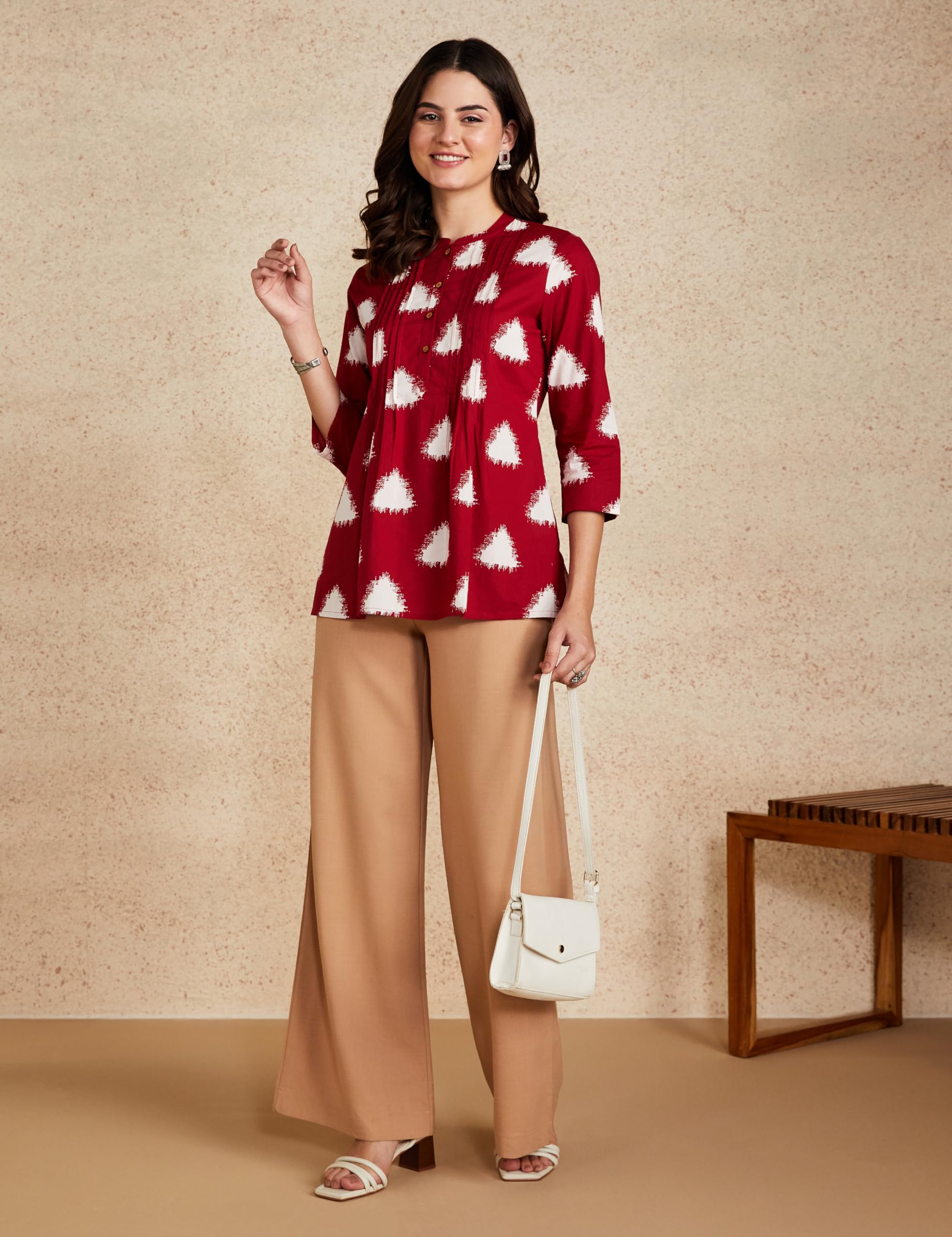 Myx Red Triangle Printed Cotton A-Line Kurti for Women - Image 3