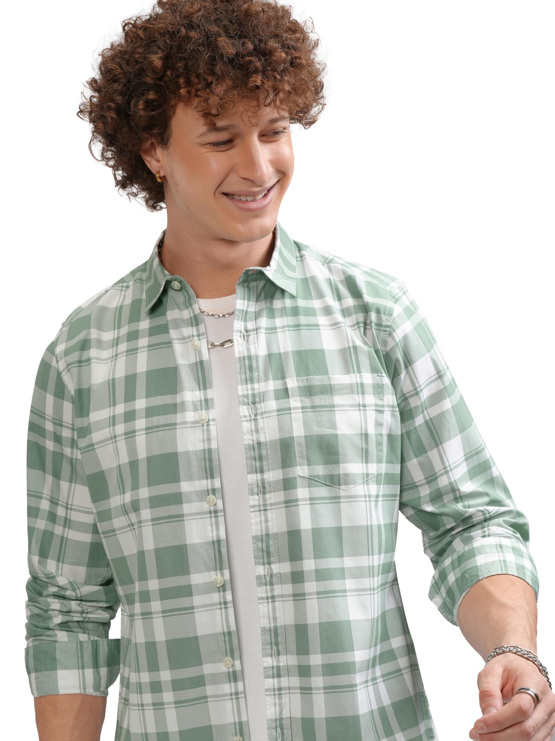 Highlander Men's Checked Shirt - Dusty Green/White